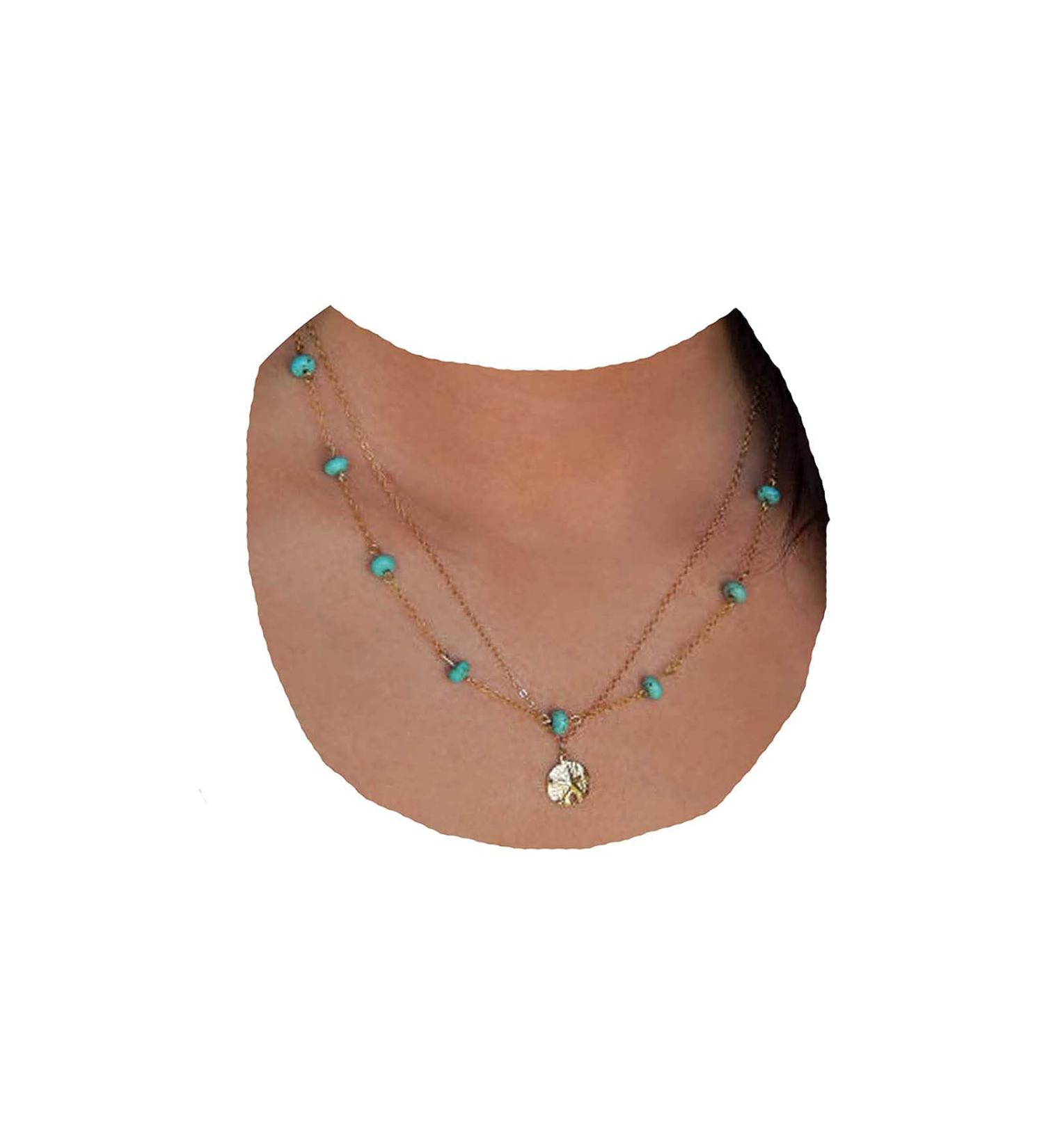 Boho Layered Turquoise Necklace | Gold Hammered Coin Disc Pendant | Vintage Jewelry for Women - Shop Internationally - Buy Online on GoSupps.com