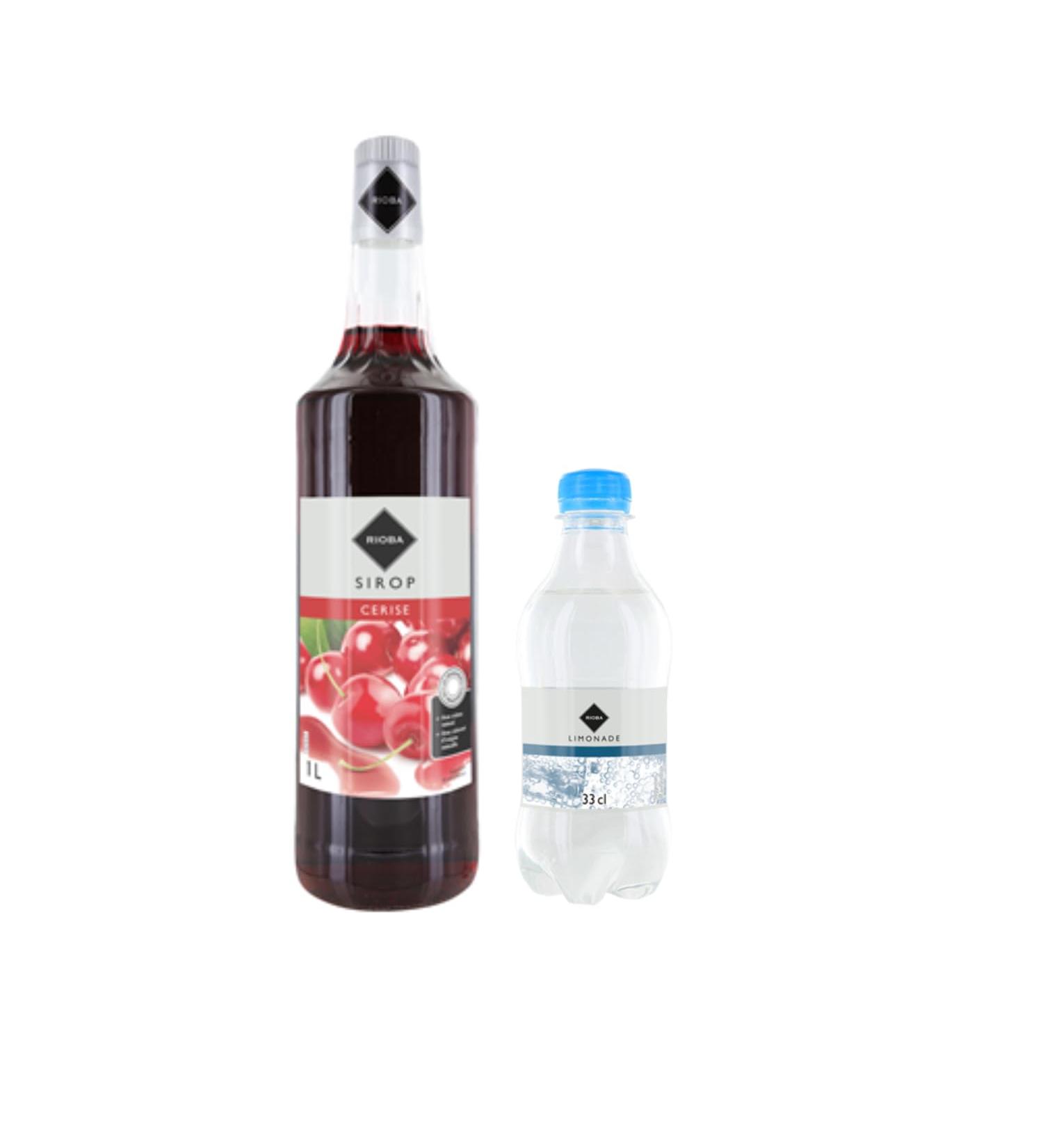 Lot Sirop Rioba & limonade: Sirop Rioba Cerise 1L - Limonade Rioba (12x33cl)