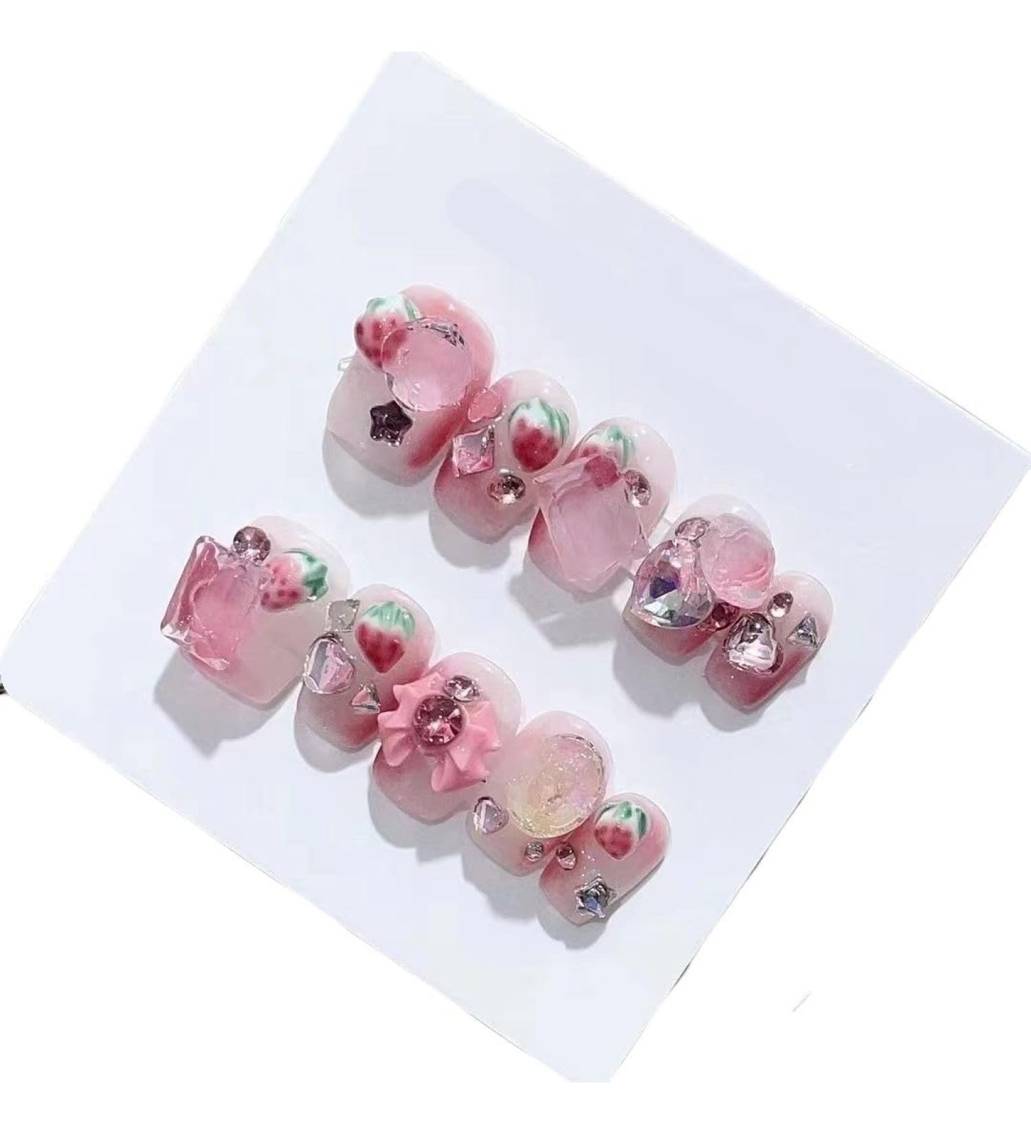 Summer Ice Penetration Strawberry Three-dimensional Gradient Removable Student Nail Art(XS) - Buy Online on GoSupps.com