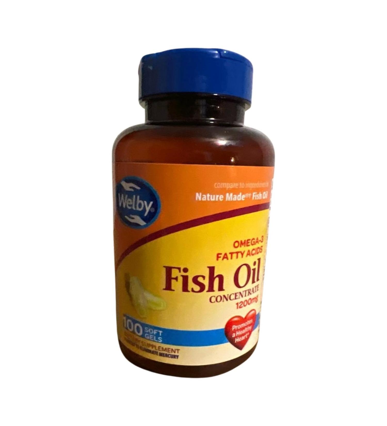 Generic Omega-3 Fish Oil Concentrate 1200mg 100 Softgels Promotes Healthy Heart Mercury-Free Dietary Supplement Yellow - Buy Online on GoSupps.com