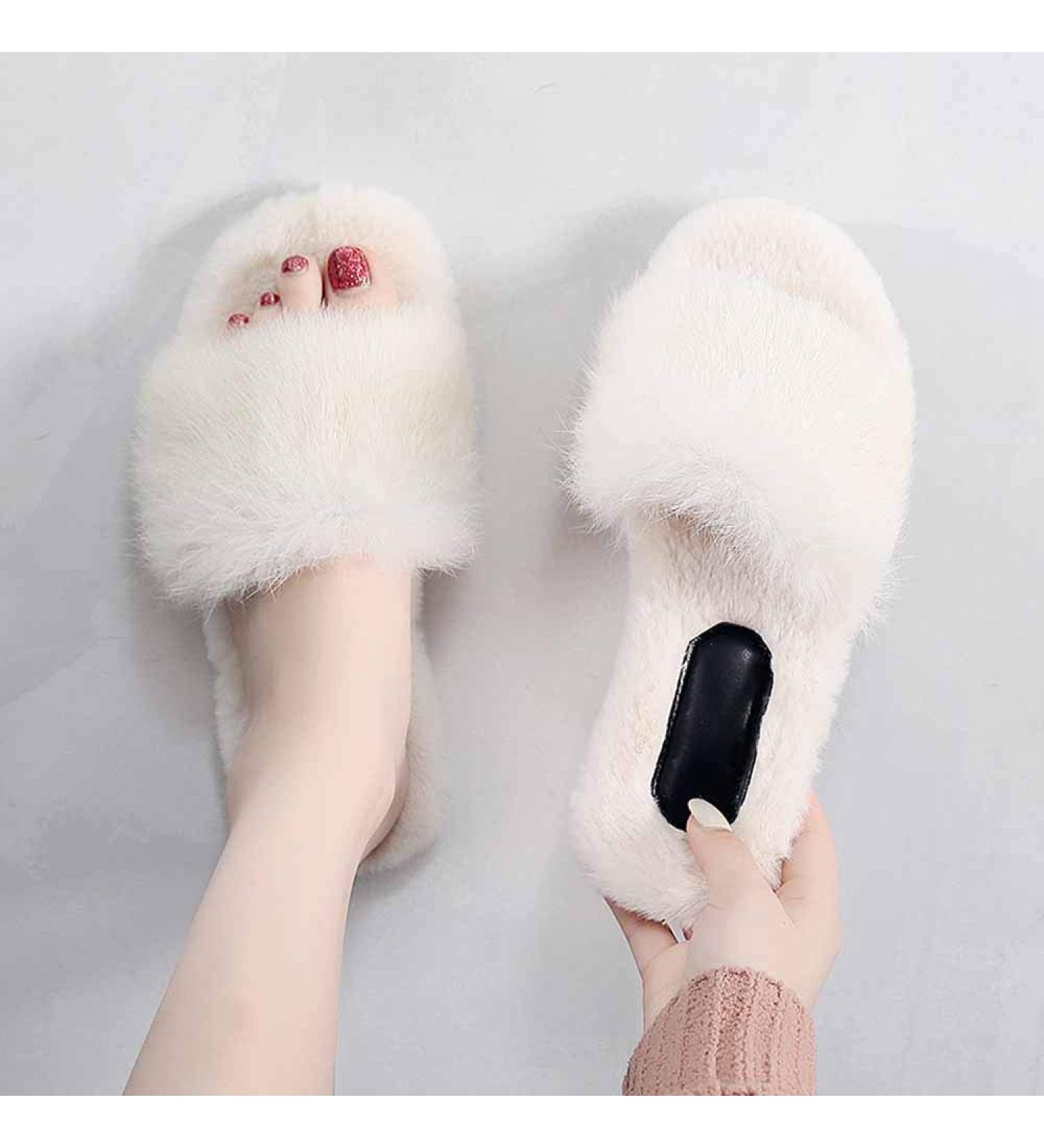 Black Fluffy Sliders Faux Fur Fluffy Slippers Women Slippers Fashion Ladies Shoes Furry Flip Flops Fur Slides with Arch Support Female Flat Sandals Autumn Slides for Indoor Outdoor (D 24.5CM) - Buy Online on GoSupps.com