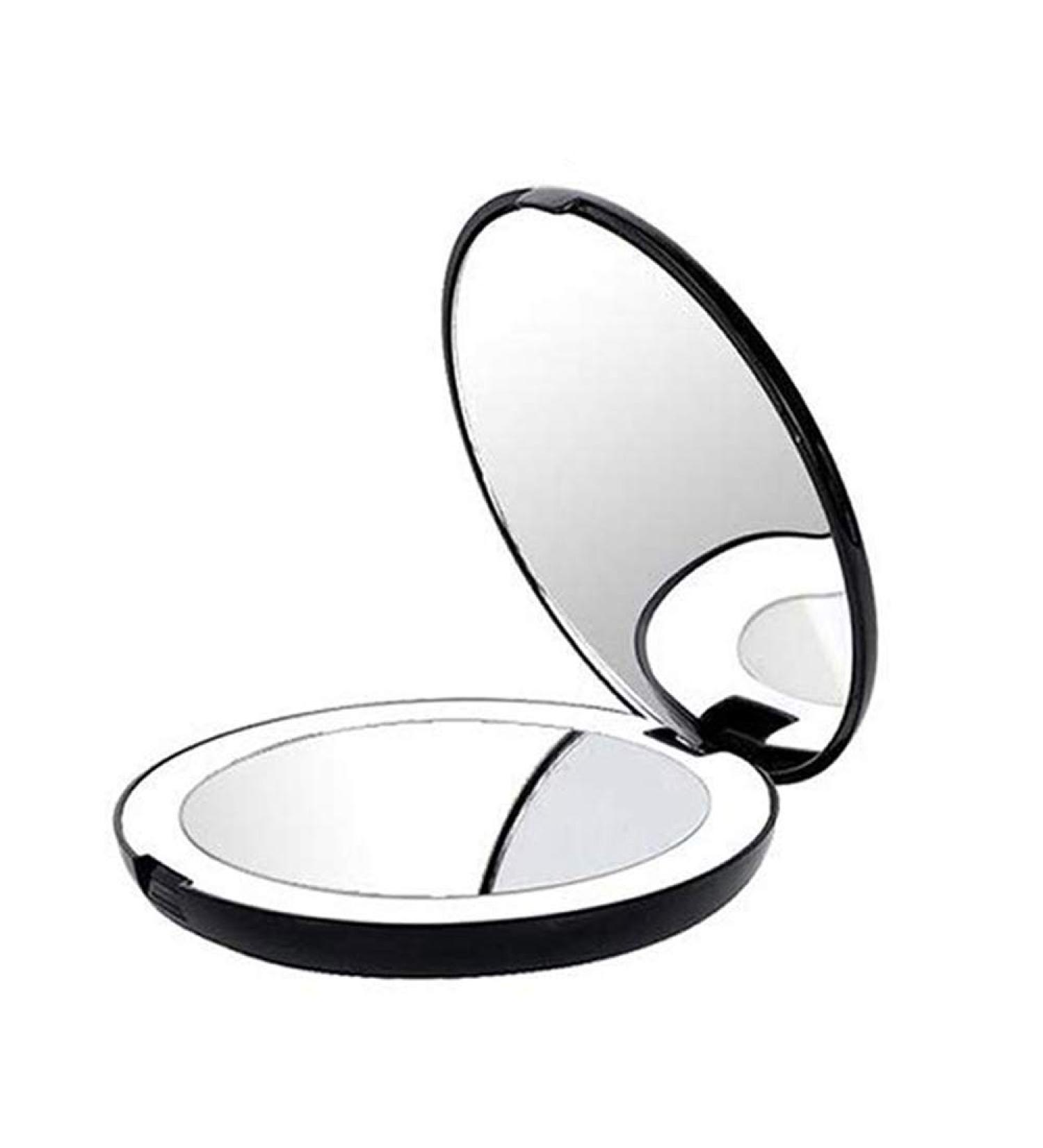Portable Folding Mirror with LED Light 10X Magnifying Glass 12 Lamp Bead Mini Mirror Black - Buy Online on GoSupps.com