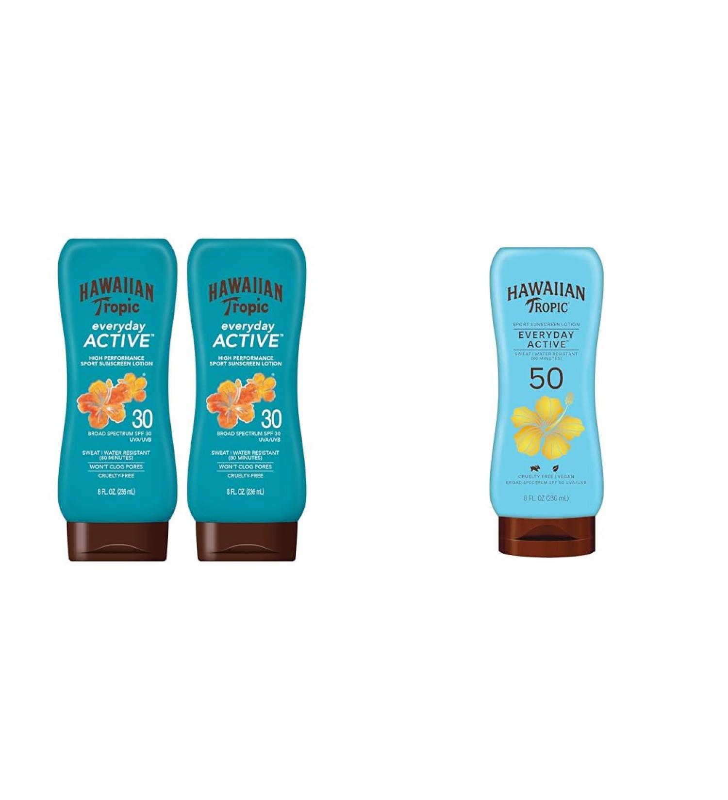 Hawaiian Tropic Everyday Active Sunscreen Lotions SPF 30 & 50 Twin Pack | 8oz Each | Sunblock Broad Spectrum UVA/UVB Protection