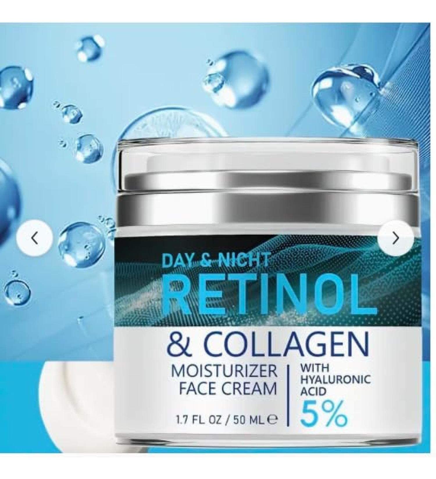 Retinol and Collagen Face Cream with Hyaluronic Acid Day and Night Anti-Aging Moisturizer 5% Formula for Fine Lines Wrinkles 1.7 fl oz - Buy Online on GoSupps.com