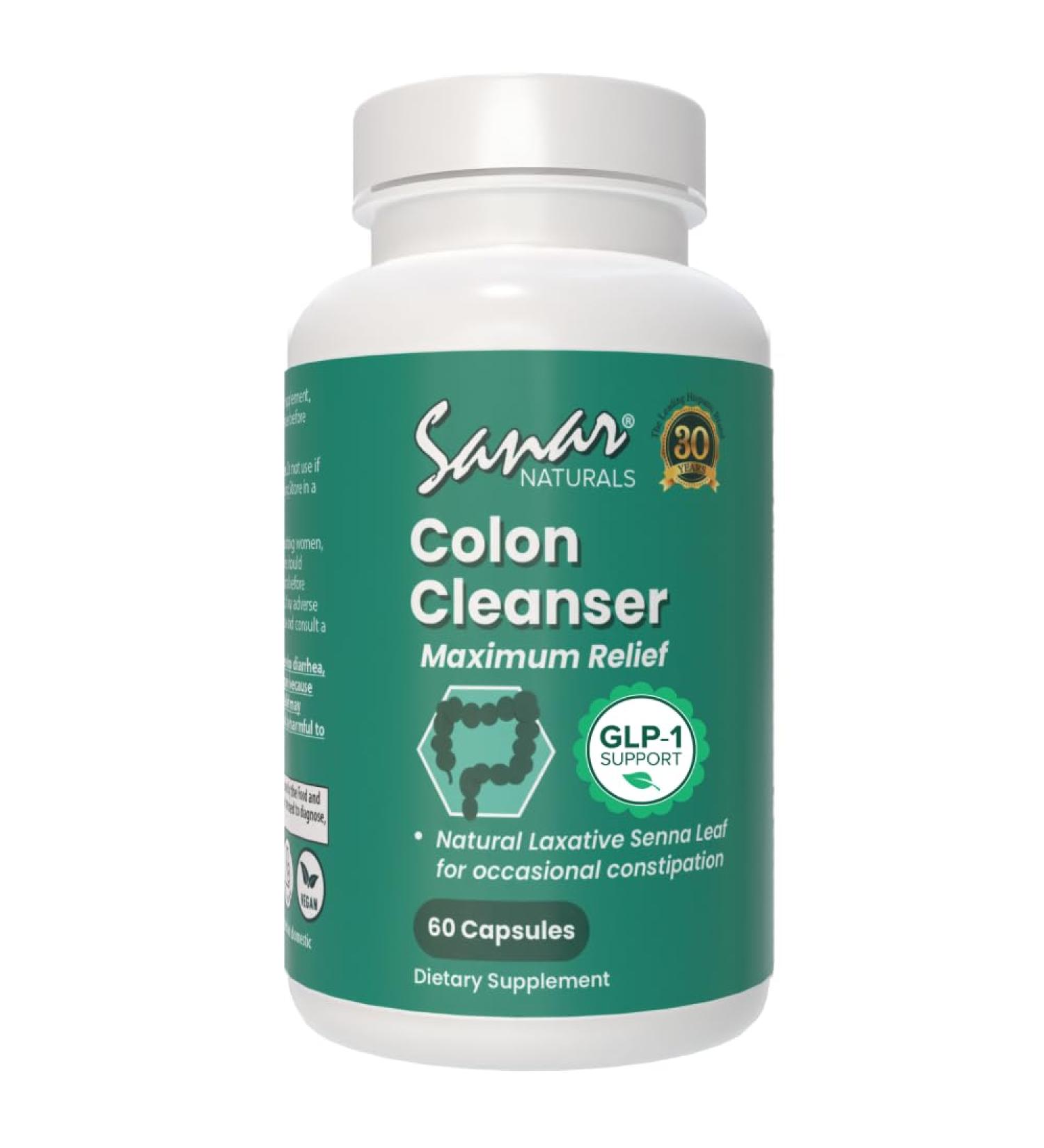 Sanar Naturals Colon Cleanser Max Relief - Senna Leaf Soft Laxative - GLP-1 Support - Supports Detox Cleanse and Gut Health, Digestive Support Supplement for Women & Men, 60 Capsules - Buy Online on GoSupps.com