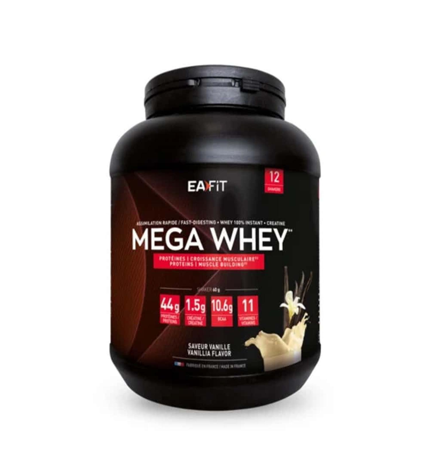 EAFIT - Mega Whey- building muscle for bodybuilding- 43g of whey proteins+10g of BCAA+1.5g of creatine per shaker- Fast assimilation- Vanilla- 750g- Creatine monohydrate - Buy Online on GoSupps.com