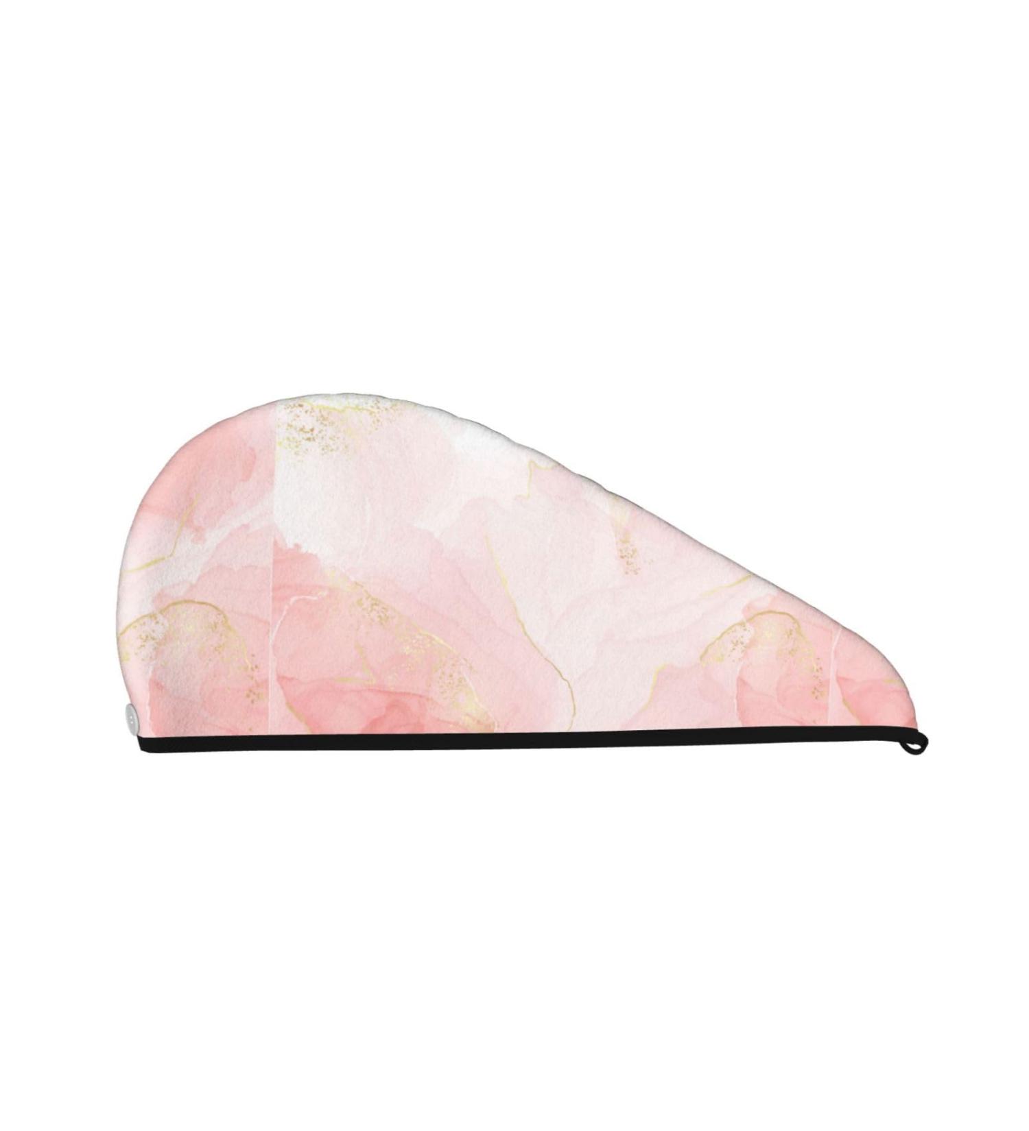 Hair Towel Wrap | Quick-Drying Pink Marble Towel Turban with Button for Effortless Hair Care - Buy Online on GoSupps.com