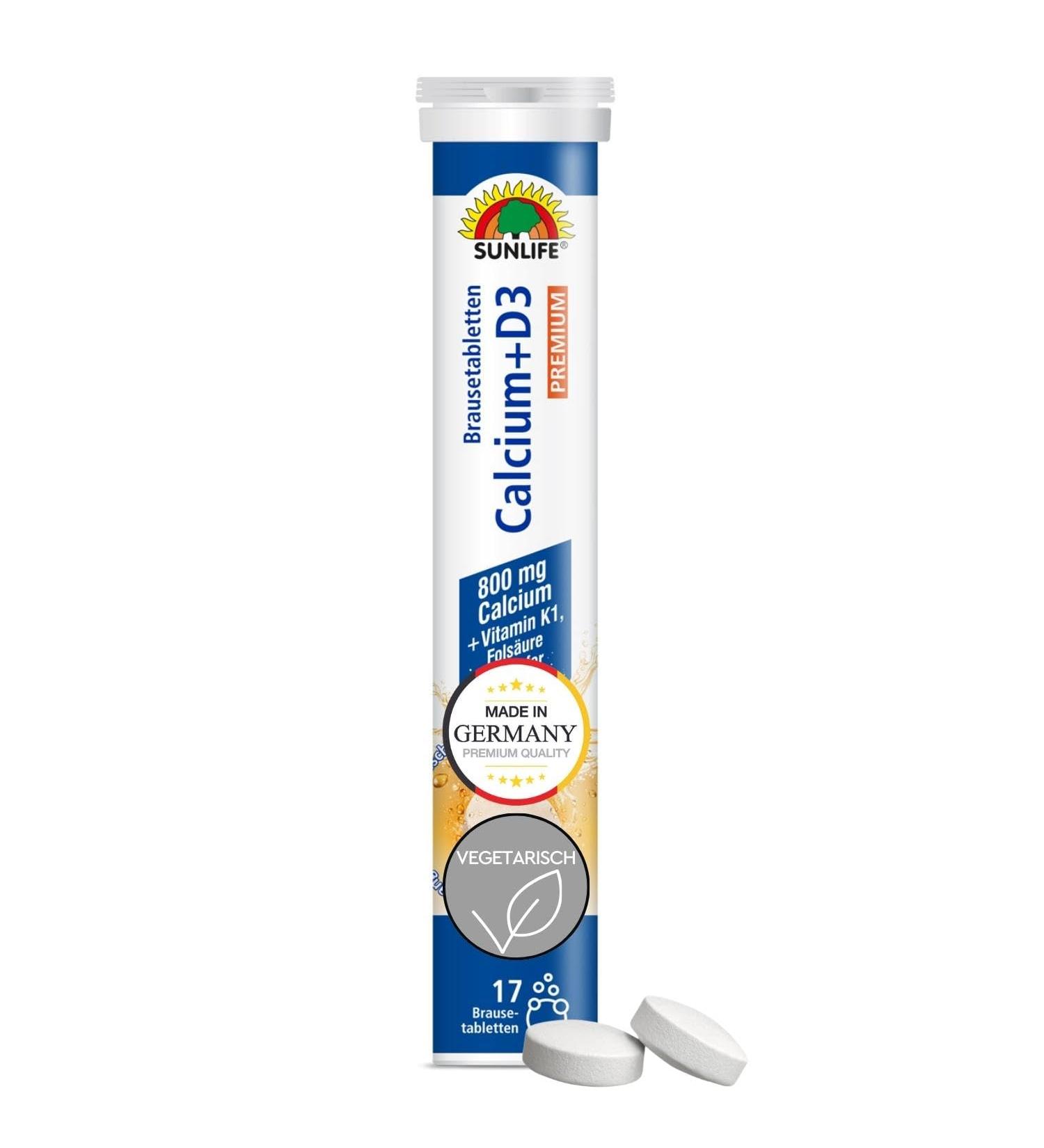 Sunlife Calcium + D3 Effervescent Tablets - 800mg Calcium & 5 g Vitamin D3 - 17 Pieces for Strong Bones & Teeth - High-Quality Effervescent Formula - Buy Online on GoSupps.com