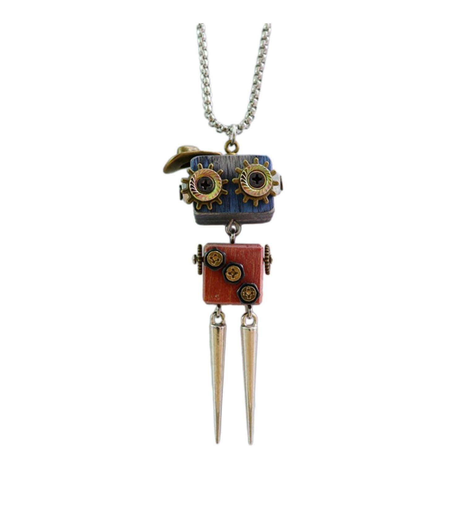 Oralgos Wooden Block Robot Necklace - Stylish Adjustable Choker for Men & Women | Unique Punk Keybone Chain FN1038 - Buy Online on GoSupps.com