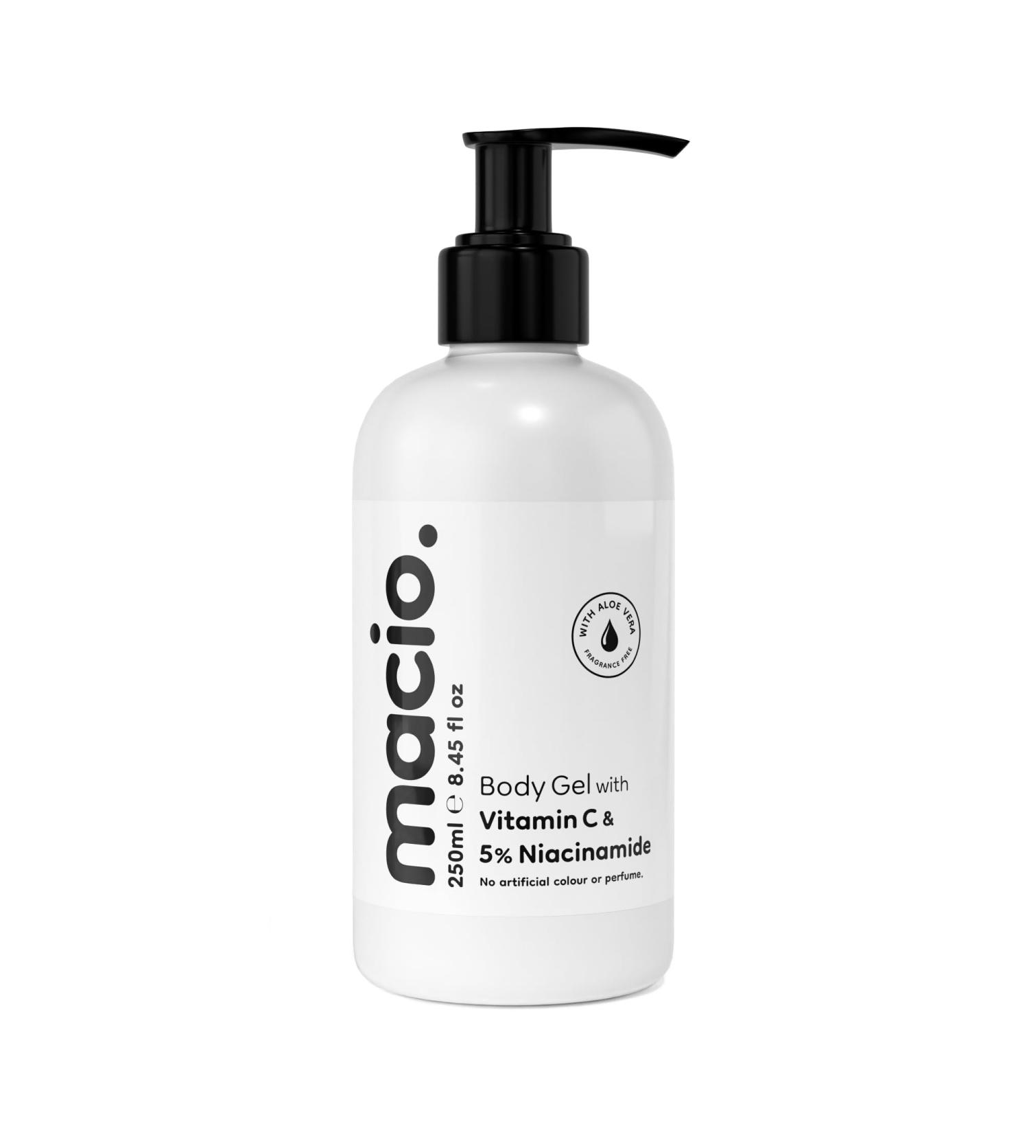 Macio Body Gel with Vitamin C & 5% Niacinamide | For Dark Spots Age Spots & Uneven Skin Tone | Anti-Pigmentation & Skin Brightening Ingredients | Non-Greasy & Fast Absorbing | Face & Body 250ml - Buy Online on GoSupps.com