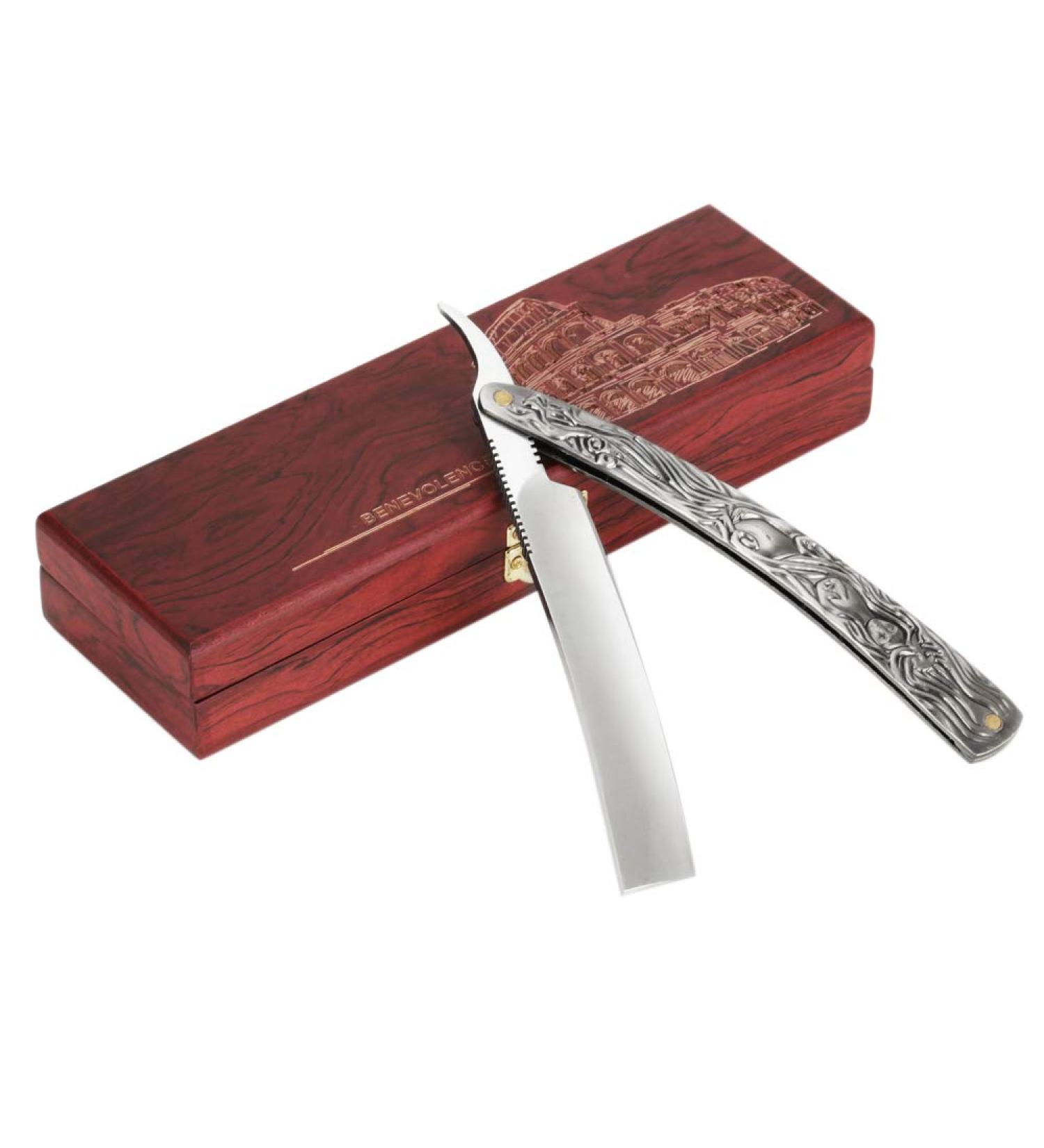 Razor Set Witasm Razor Retro Manual razor with non -slip silver aluminum handle - including wooden box for gift