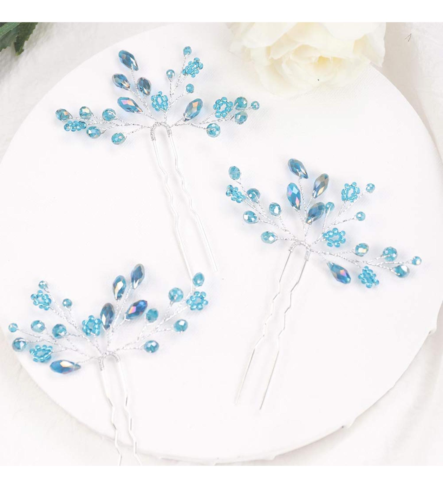 Kercisbeauty Wedding Hair Pins Crystal Hair Accessories 2pcs - Blue | Bridal Hair Clips for Women & Girls - Buy Online on GoSupps.com