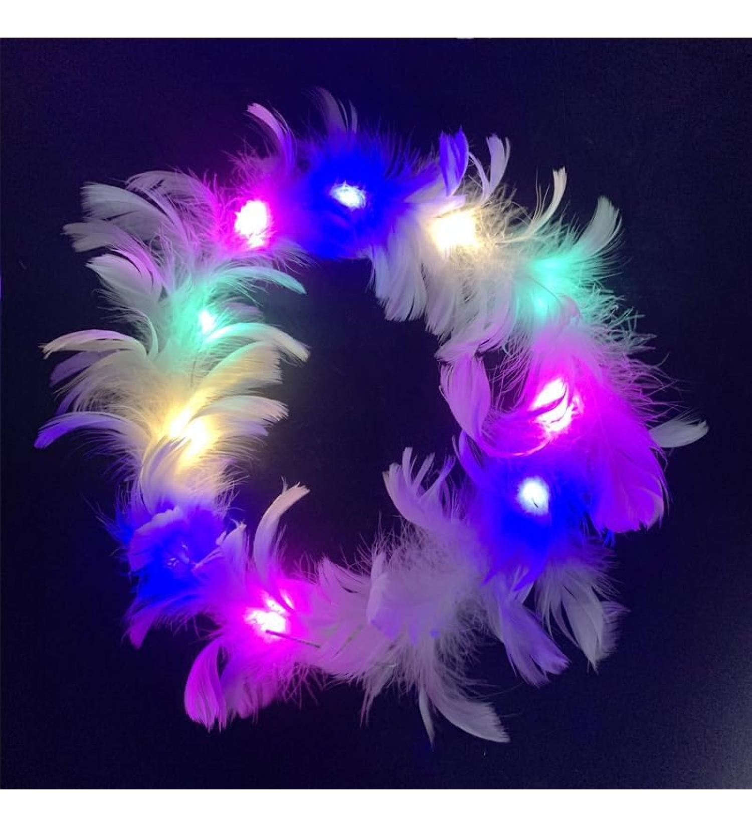 LEEMASING LED Feather Wreath Crown Headband Light-Up Angel Halo Headband For Wedding Christmas Halloween Valentine's Day (Colorful) - Buy Online on GoSupps.com