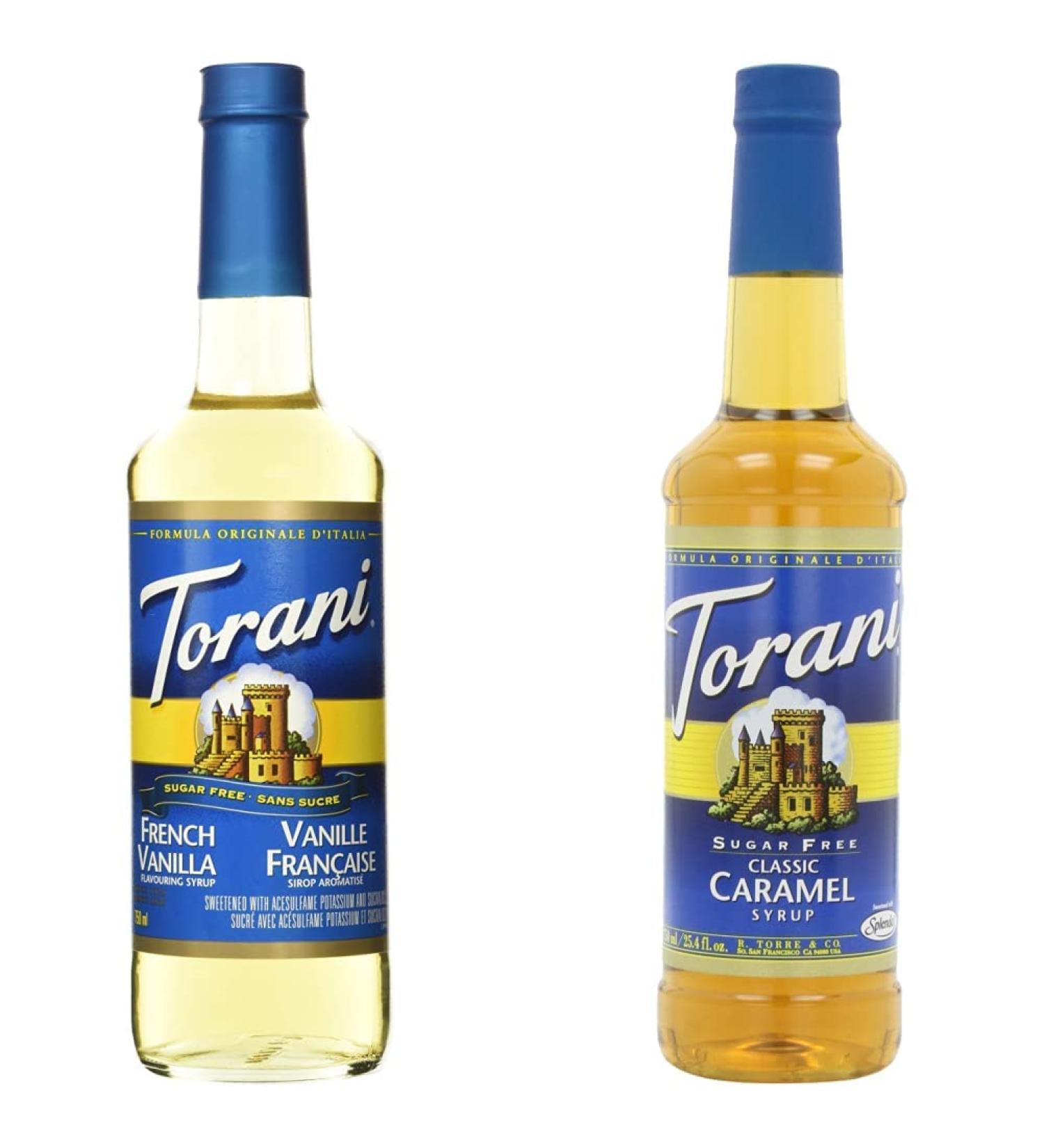 Torani Sugar Free French Vanilla Flavour Syrup 750ml & Sugar Free Caramel Classic Syrup Pet Bottle 750 milliliters - Buy Online on GoSupps.com