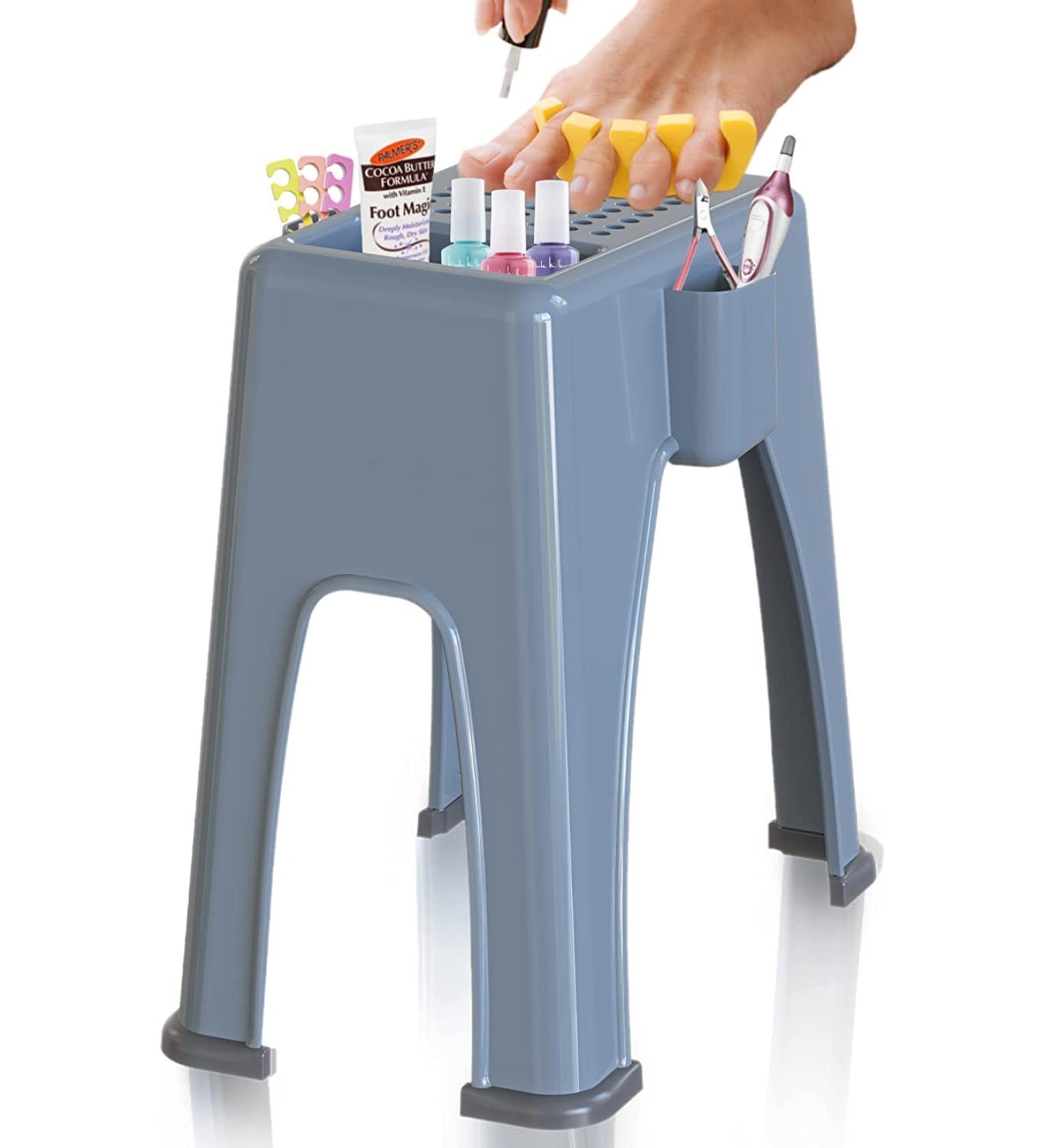 Skywin Shower Shaving Foot Rest - Plastic Stool for Shaving Legs with 3 Pockets - Grey, 9.27 x 7 x 10 inches - Buy Online on GoSupps.com