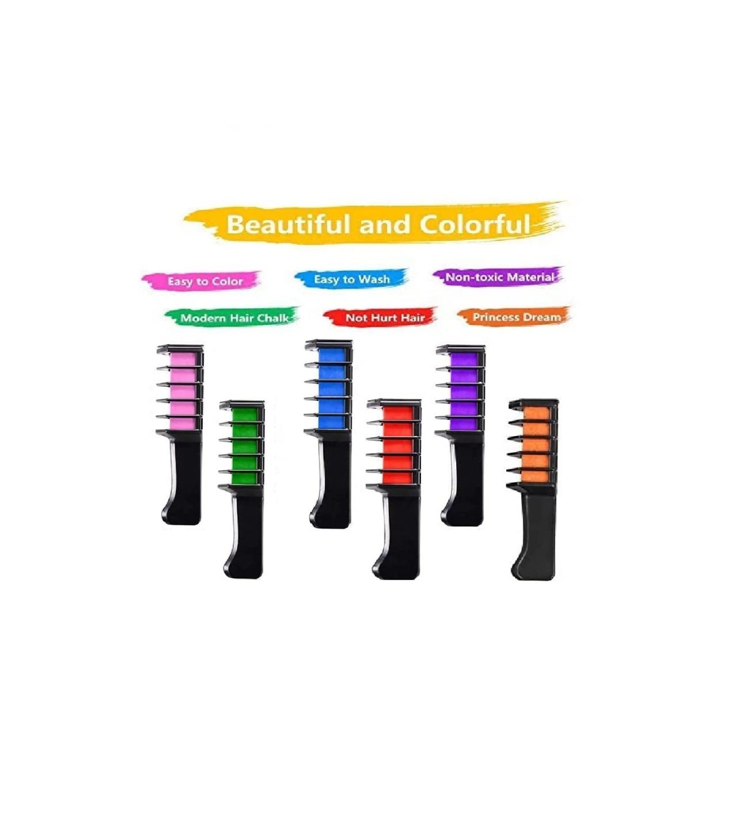 6PCS Temporary Hair Color Chalk Comb Set for Girls Kids Gifts Washable Colour Hairspray for Kids Halloween Christmas Party DIY Cosplay - Buy Online on GoSupps.com
