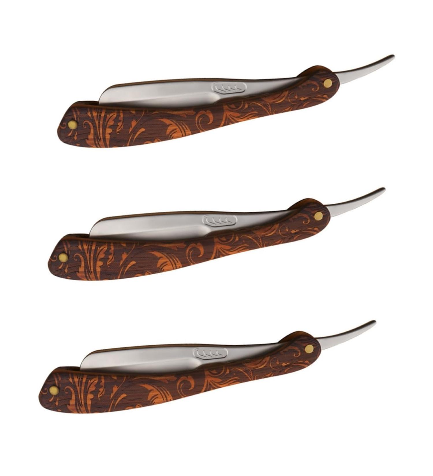 Buy Minkissy 3-in-1 Rapid Folding Knife Blade Holder Stainless Steel Hairdressing Razor with Rasm Wood Handle - Perfect for Professional Grooming - Buy Online on GoSupps.com