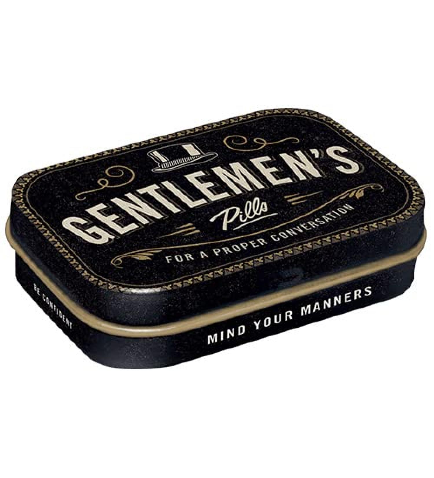 Nostalgic-Art Retro Pillendose Gentlemen's Pills-Gift idea for men sheet metal can with peppermint drages vintage design 4 x 6 x 2 cm