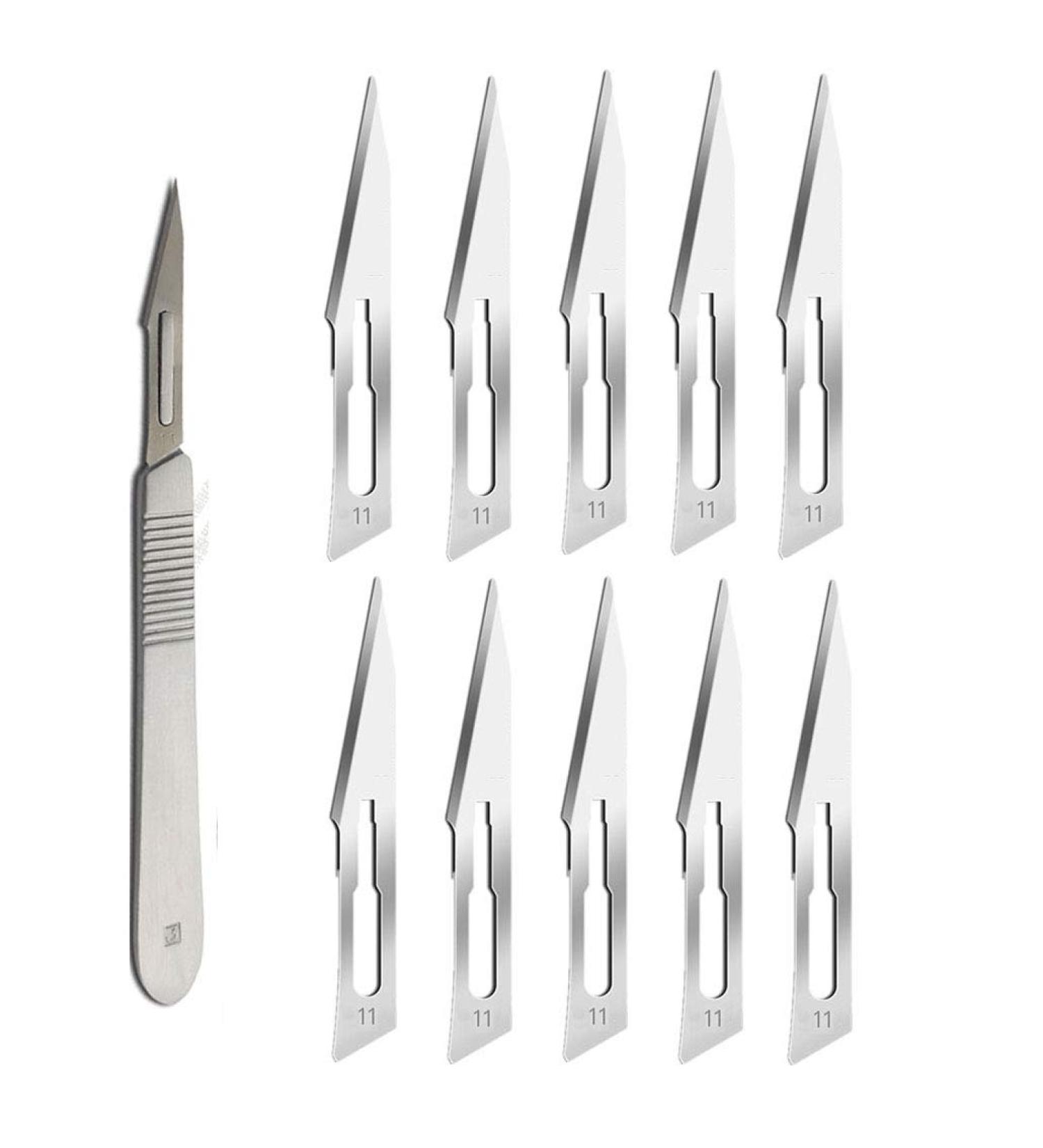 ABMRO Scalpel Blades #11 with #3 Handle Sterile Single Blade Razor for Dermaplaning Dissection Podiatry and Grooming - Buy Online on GoSupps.com