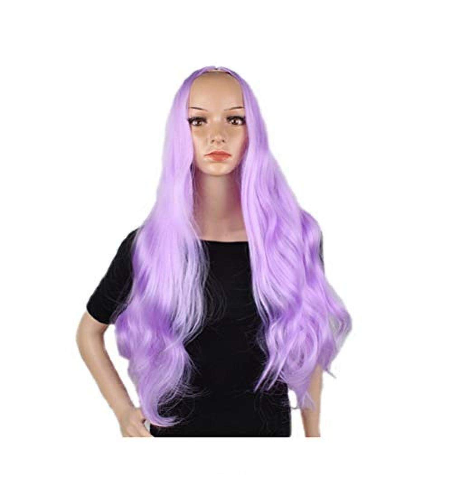 BGHJUE 70 cm Long Curly Hair Wig - Realistic Big Wave Fashion Wig for Halloween & Carnival - Adult Gray Light Purple Hairpiece - Buy Online on GoSupps.com