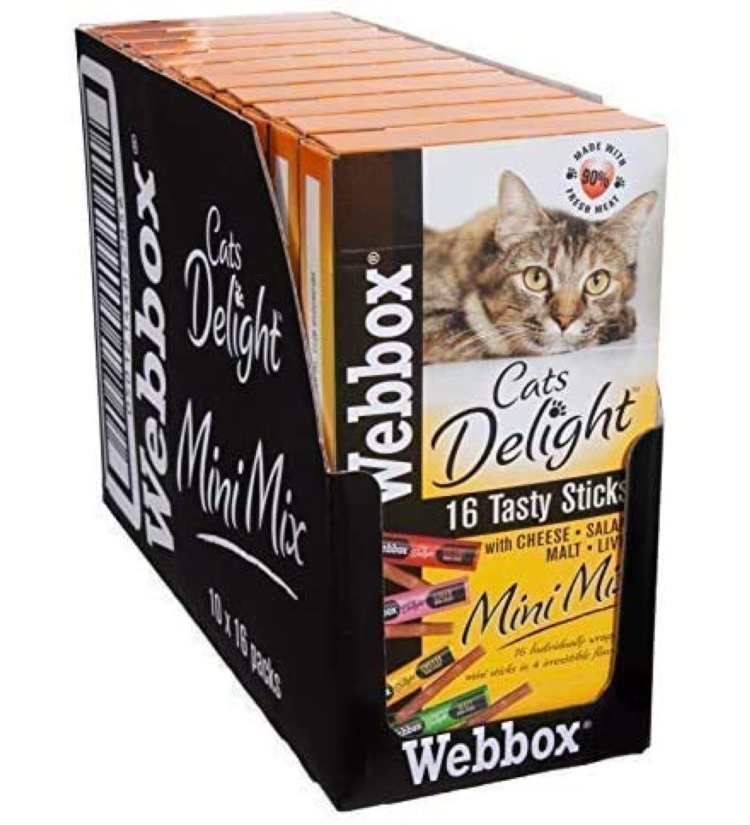 Webbox Cat Delight Treat Sticks Mini Mix Assorted Chews Healthy Natural Pet Food Snack for Kitten Wellness 16 Dry Sticks (Pack of 10)