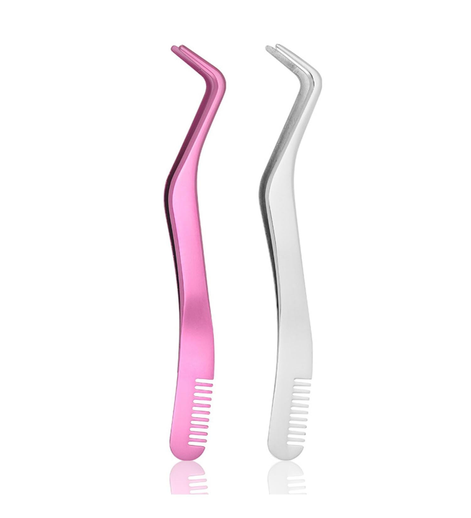 Premium 2PCs Eyelash Applicator Tool Set | Stainless Steel Curved & Pointed Eyelash Pincers for Extensions & Curling | Perfect Eyelash Comb - Buy Online on GoSupps.com