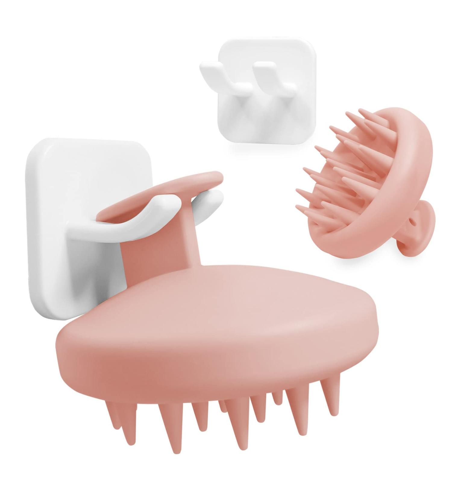 Silicone Hair Scalp Massager Brush for Hair Growth & Dandruff Exfoliation - Wet/Dry Scalp Stimulator with Wall Hook - Light Pink - Buy Online on GoSupps.com