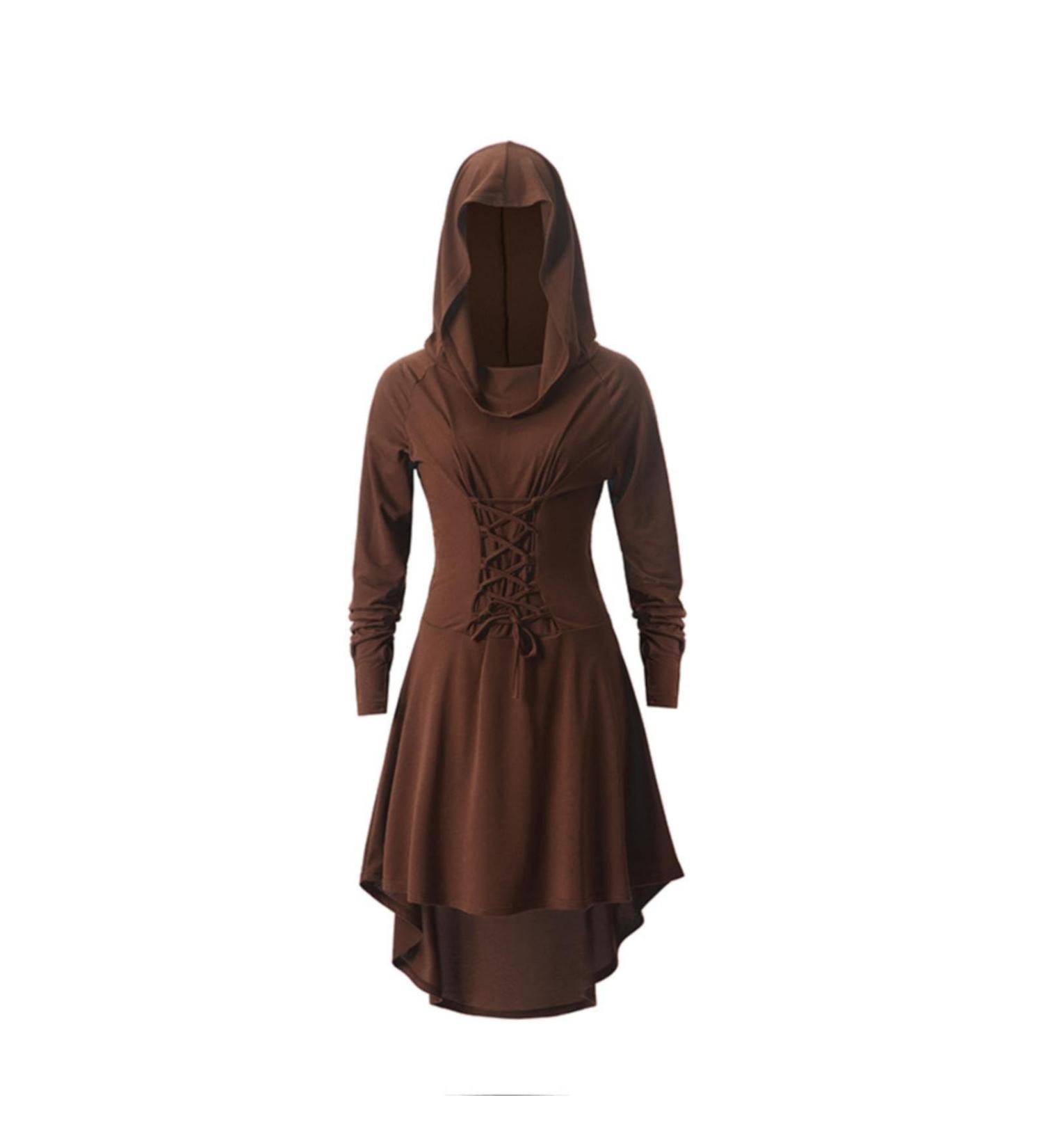 Gothic Clothes for Women plus Size Dress Dress Long Sleeved Hooded Strap Gothic Dresses for Women (Brown L) Brown Large - Buy Online on GoSupps.com