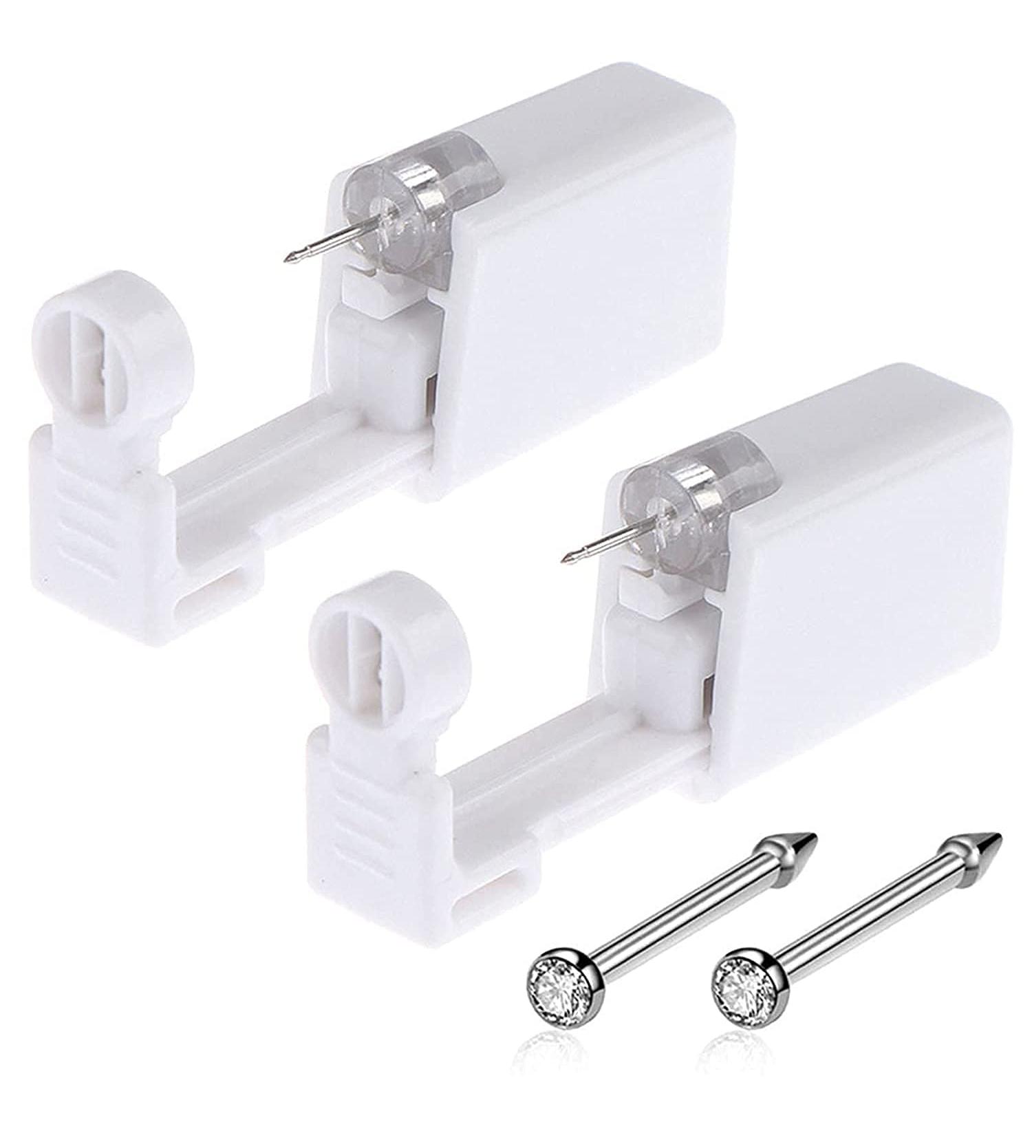 KiraGrace Nose Piercing Gun - 2 Pack Disposable Unit with Nose Stud Kit for Tragus, Cartilage, Helix - Silver - Buy Online on GoSupps.com