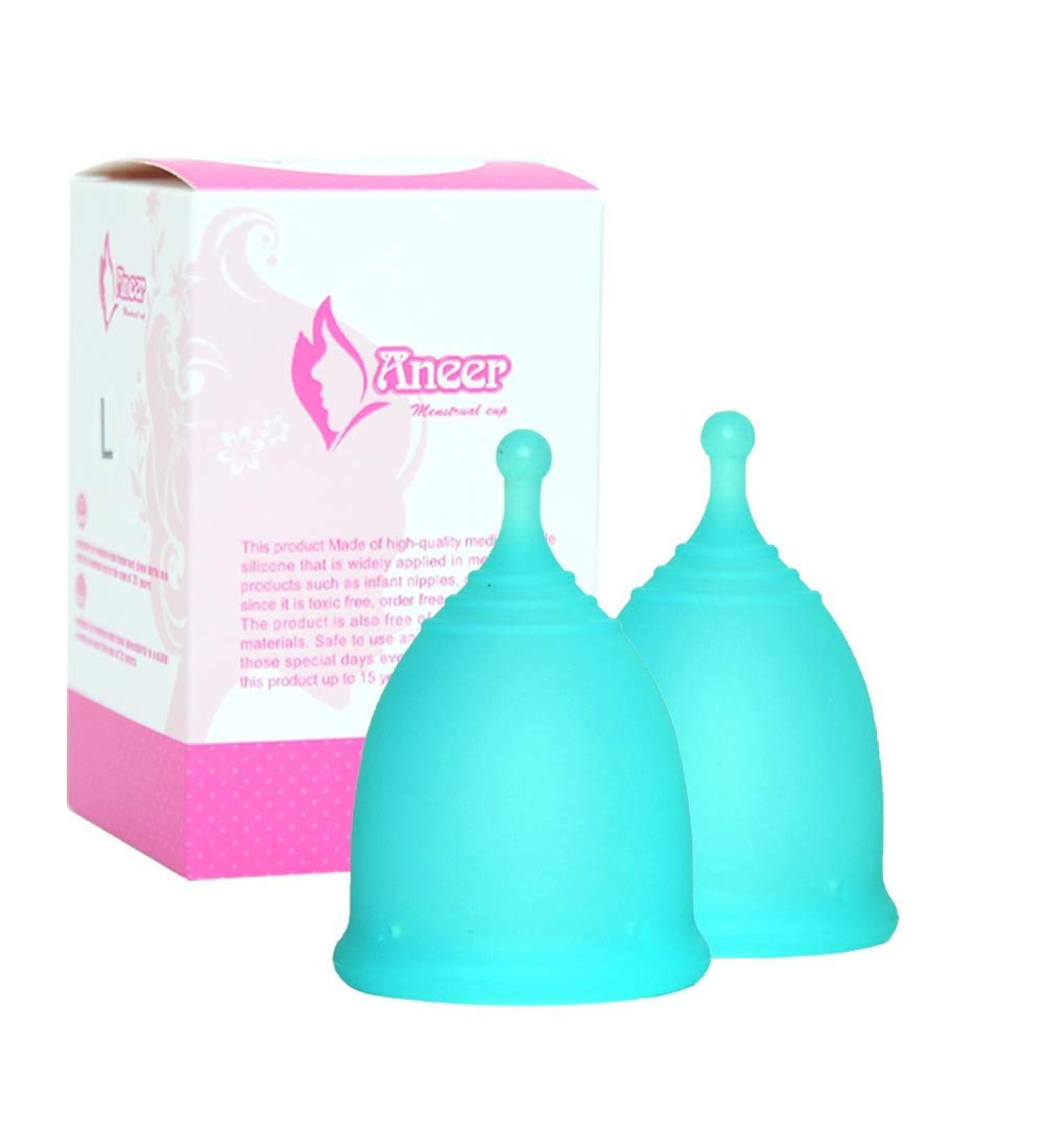 Reusable Menstrual Cups Multi Pack - Small and Large, Heavy Flow, Flexible & Soft - Includes Storage Bag - Organic Silicone - Blue - Pack of 2 - Buy Online on GoSupps.com