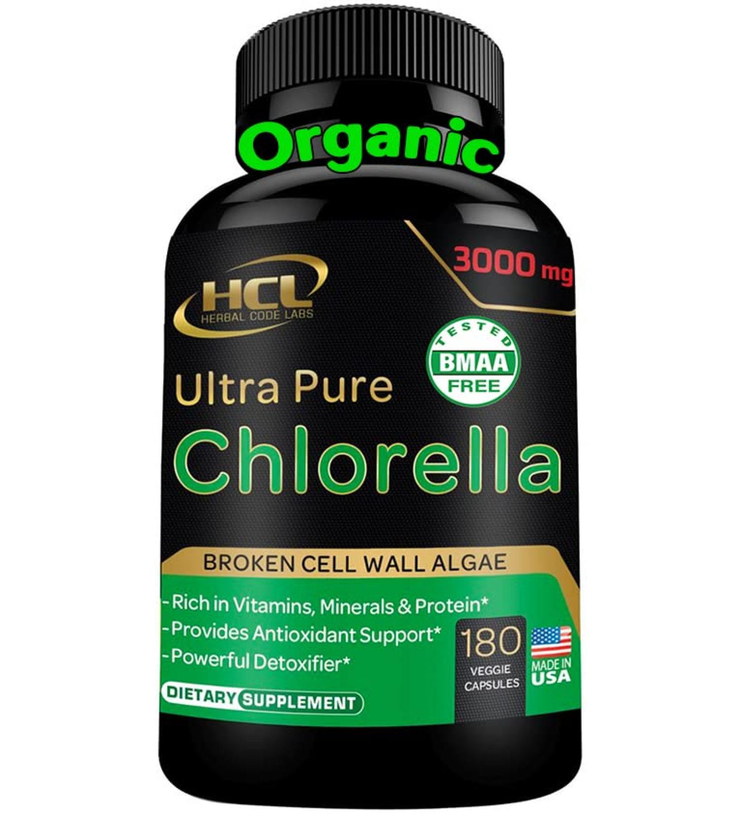 Organic Chlorella Capsules 3000mg - Detox Cleanse & Vegan Protein - USA Made - Buy Online on GoSupps.com
