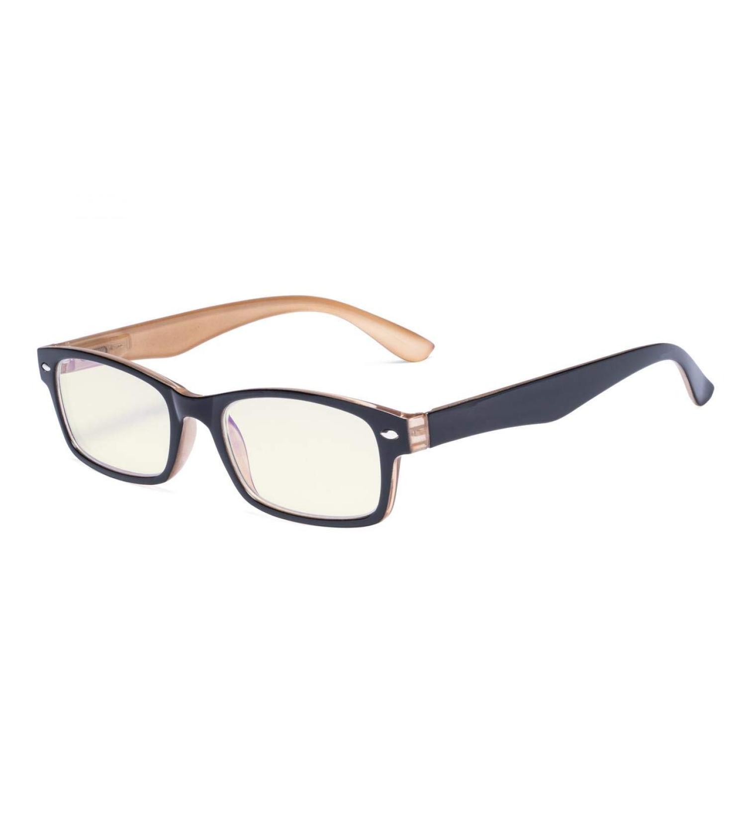 Eyekeper Computer Reading Glasses with UV Protection & Anti-Blue Light - Scratch-Resistant Spring Hinges - Stylish Yellow-Tinted Frames (Black/Brown) - 1.25 Diopters BB40 Lens - Buy Online on GoSupps.com