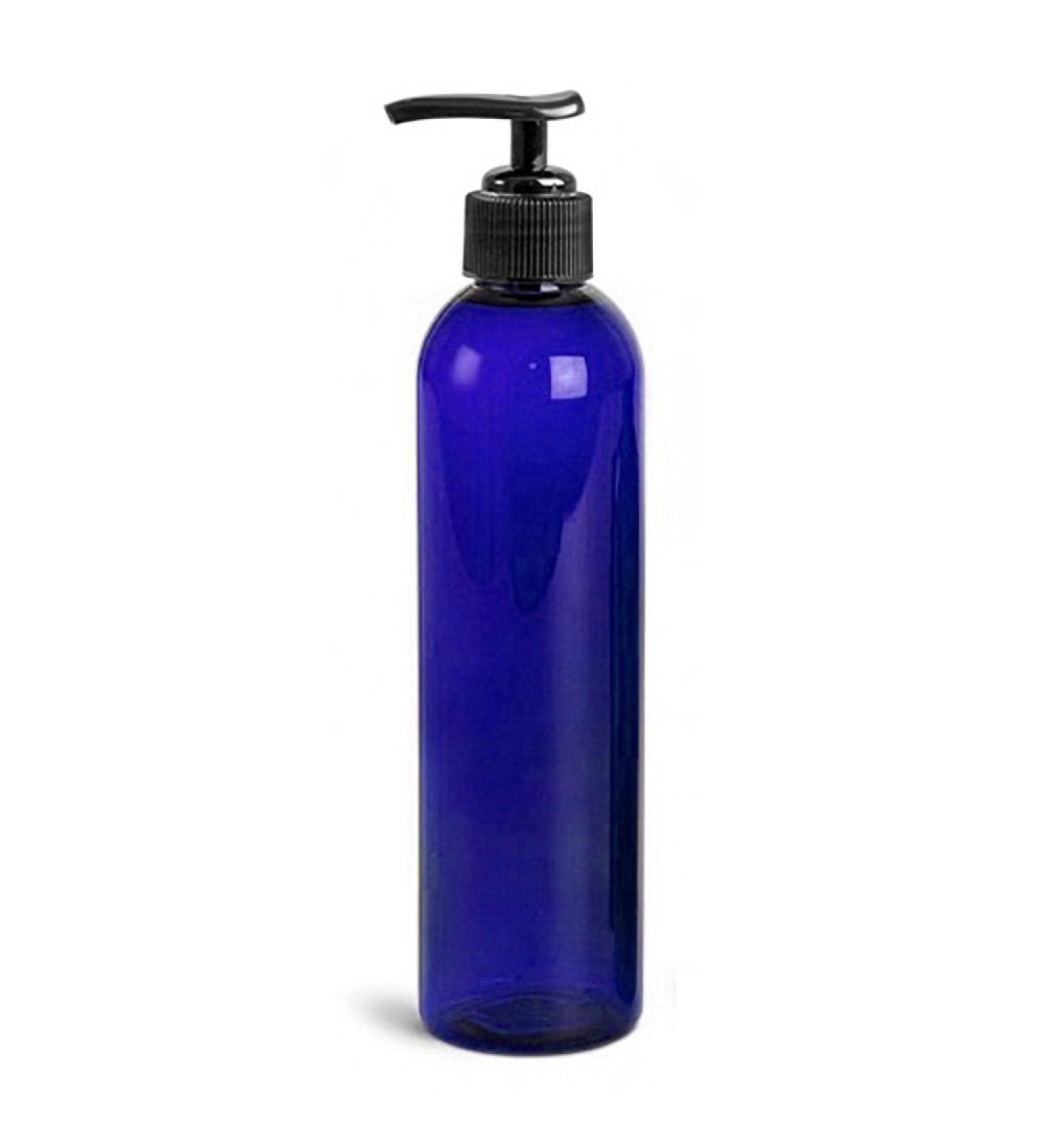 8oz Bullet Round Massage Oil/Lotion/Liquid Bottle with Saddle Pump (Blue 1)