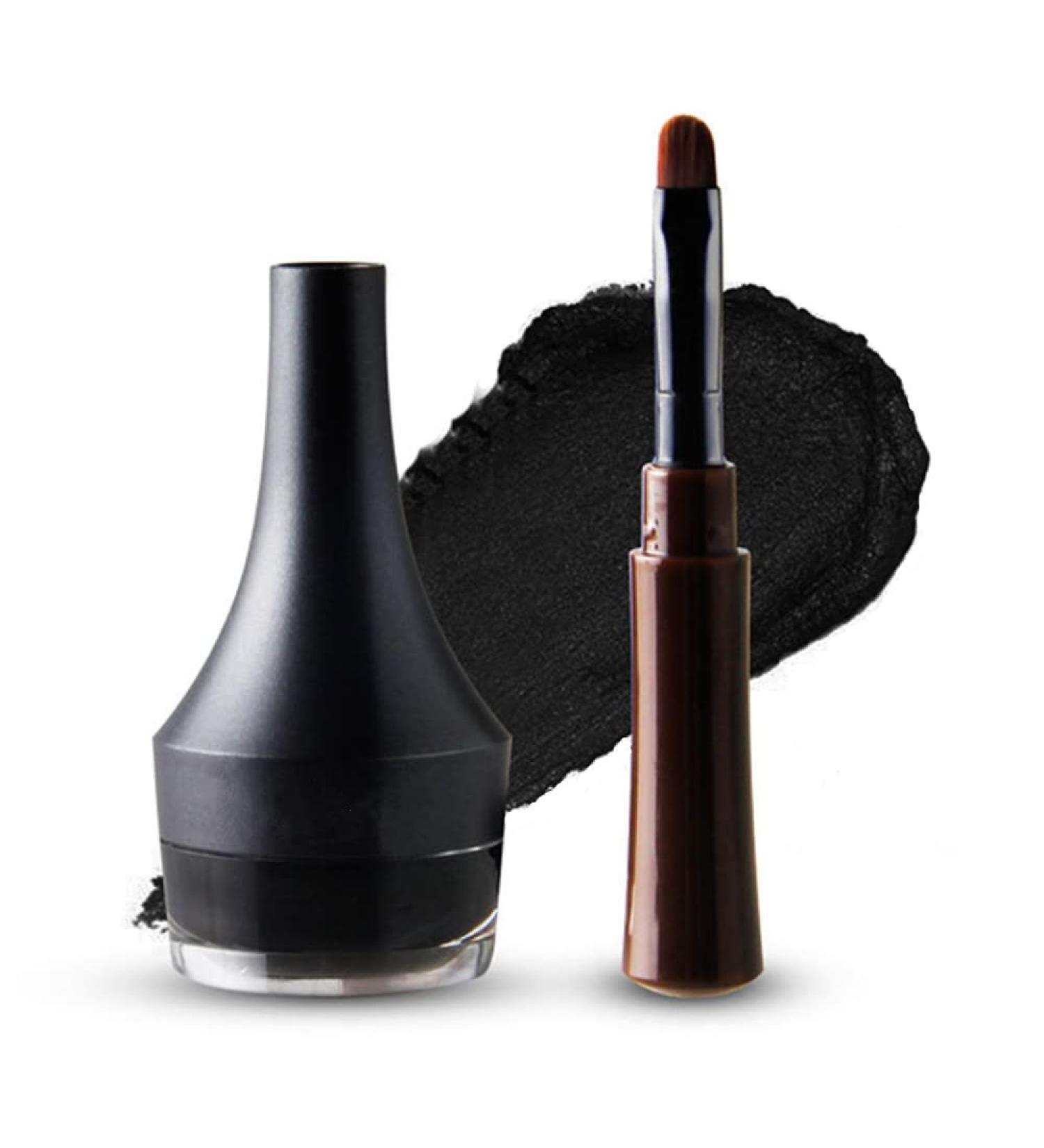 Go Ho Matte Black Gel Eyeliner - Water-proof, Smudge-proof, Long Lasting Cream Eyeliner with Brush - 1Black - Buy Online on GoSupps.com