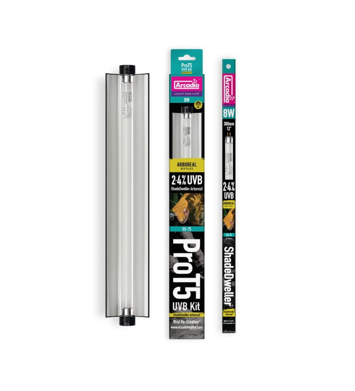 Arcadia Reptile - ShadeDweller-Arboreal Reptile Lamp - 2.4% UV Lamp 8 Watt - 12 Month Lamp Life - Full-Spectrum Output - Provides Essential Vitamin D3 - Perfect for Species in Ferguson Zones 1-2