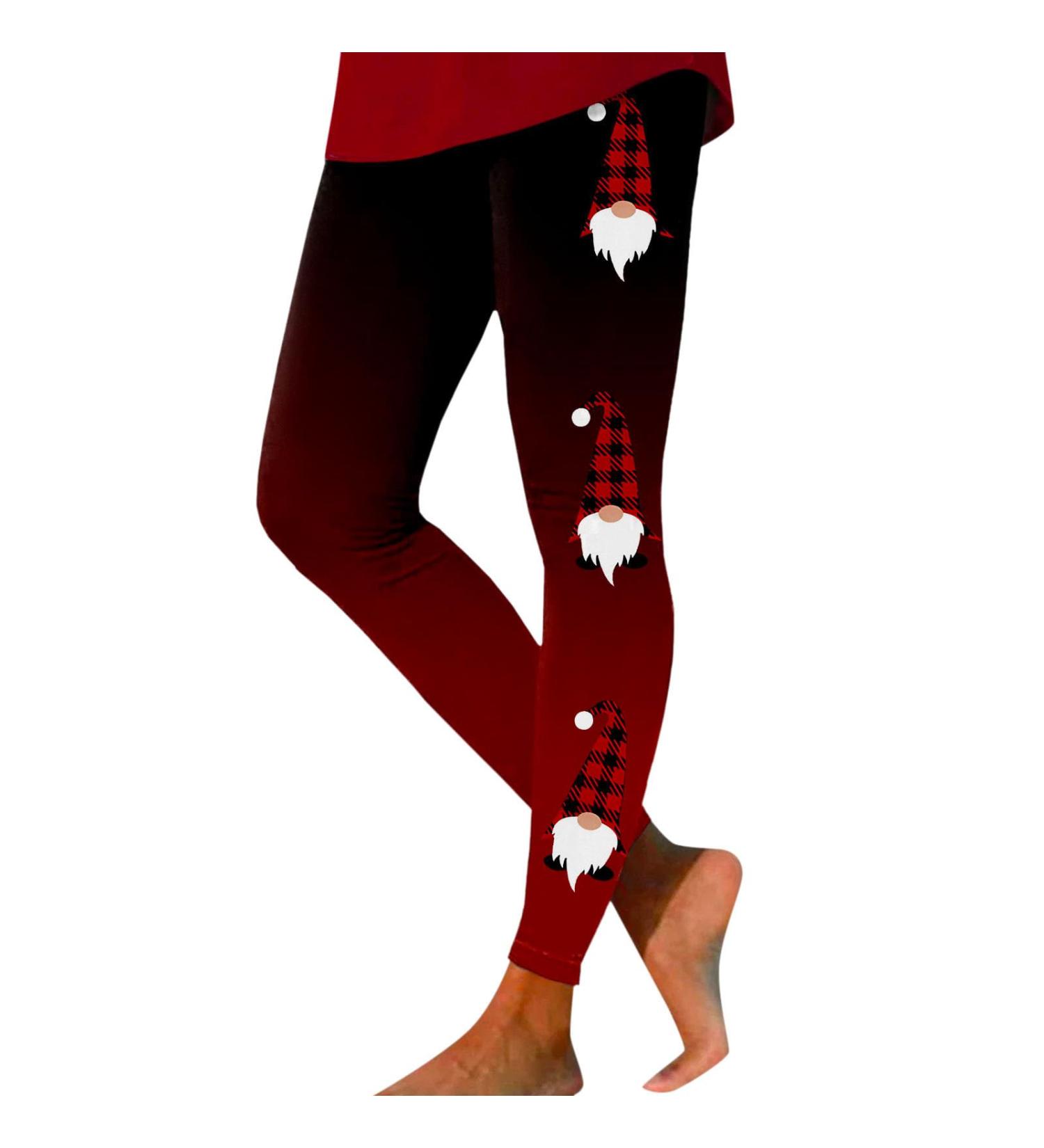 Mjiqing Women's Christmas Leggings - Opaque High Waist Yoga Pants & Streetwear Tights in 34 Wine - Slim Fit Elastic Fitness Wear - Buy Online on GoSupps.com