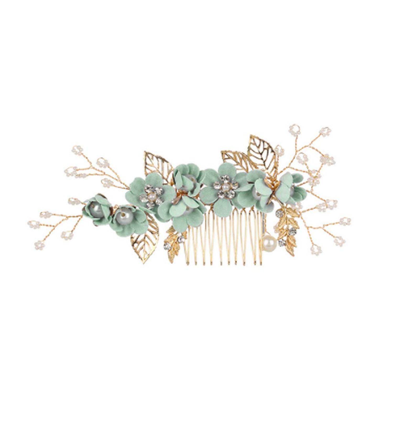 Wedding Hair Comb Rhinestone Clip - Green Crystal Bridal Hair Accessories - Buy Online on GoSupps.com