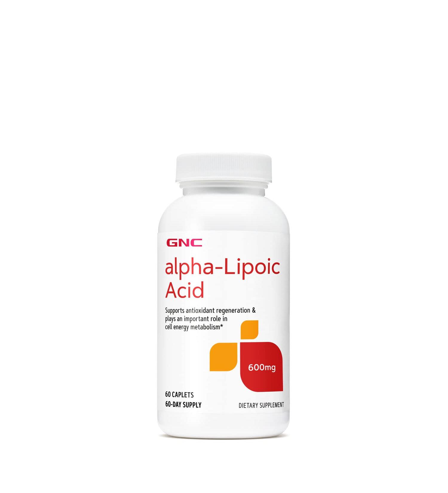 GNC Alpha-Lipoic Acid 600mg Caplets - Antioxidant Support for Cell Energy Metabolism | 60 Count - Buy Online on GoSupps.com