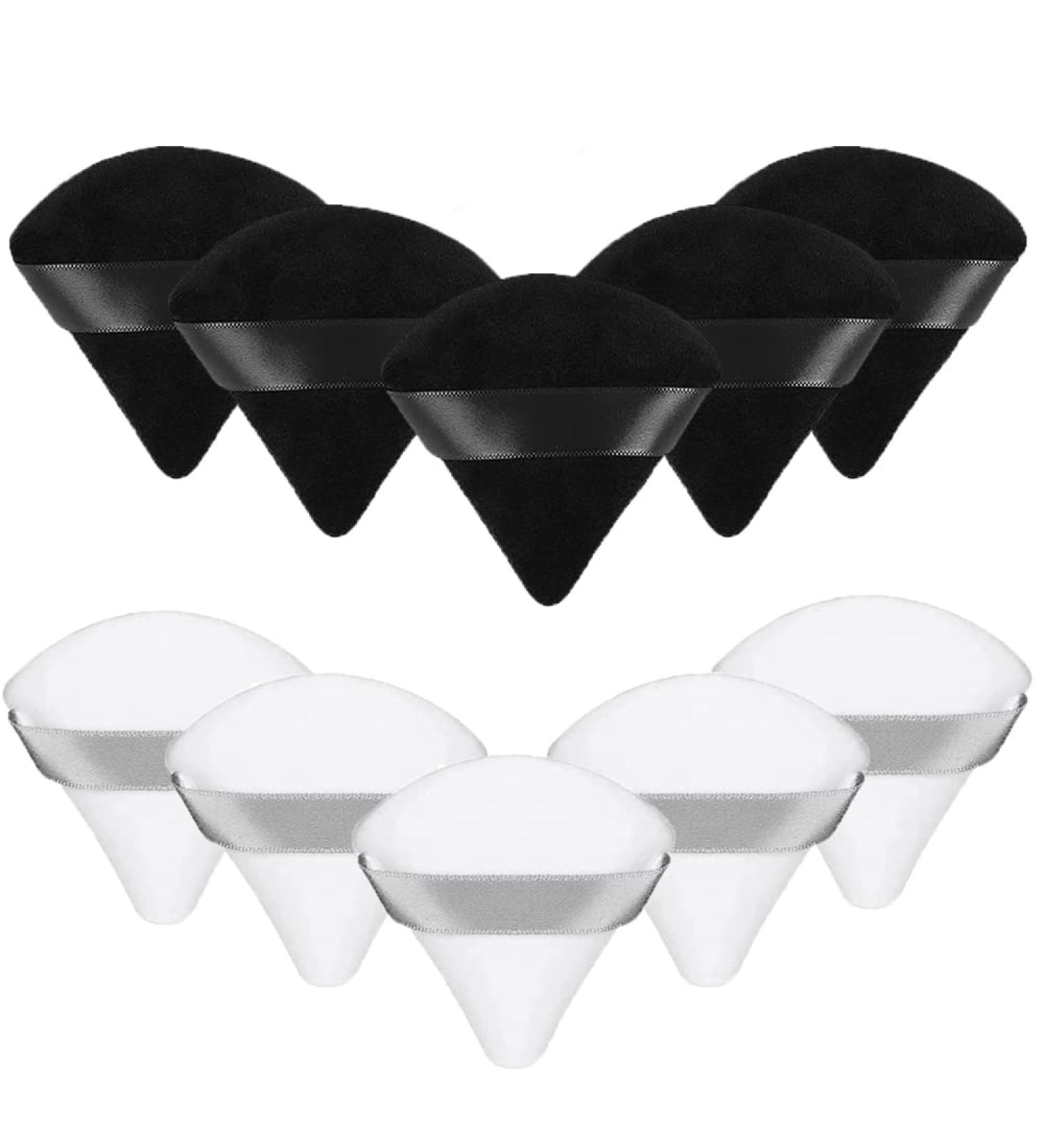 10 Pieces Triangle Makeup Puffs - Soft Cotton Velour for Loose Powder & Foundation | Black & White Beauty Tools - Buy Online on GoSupps.com