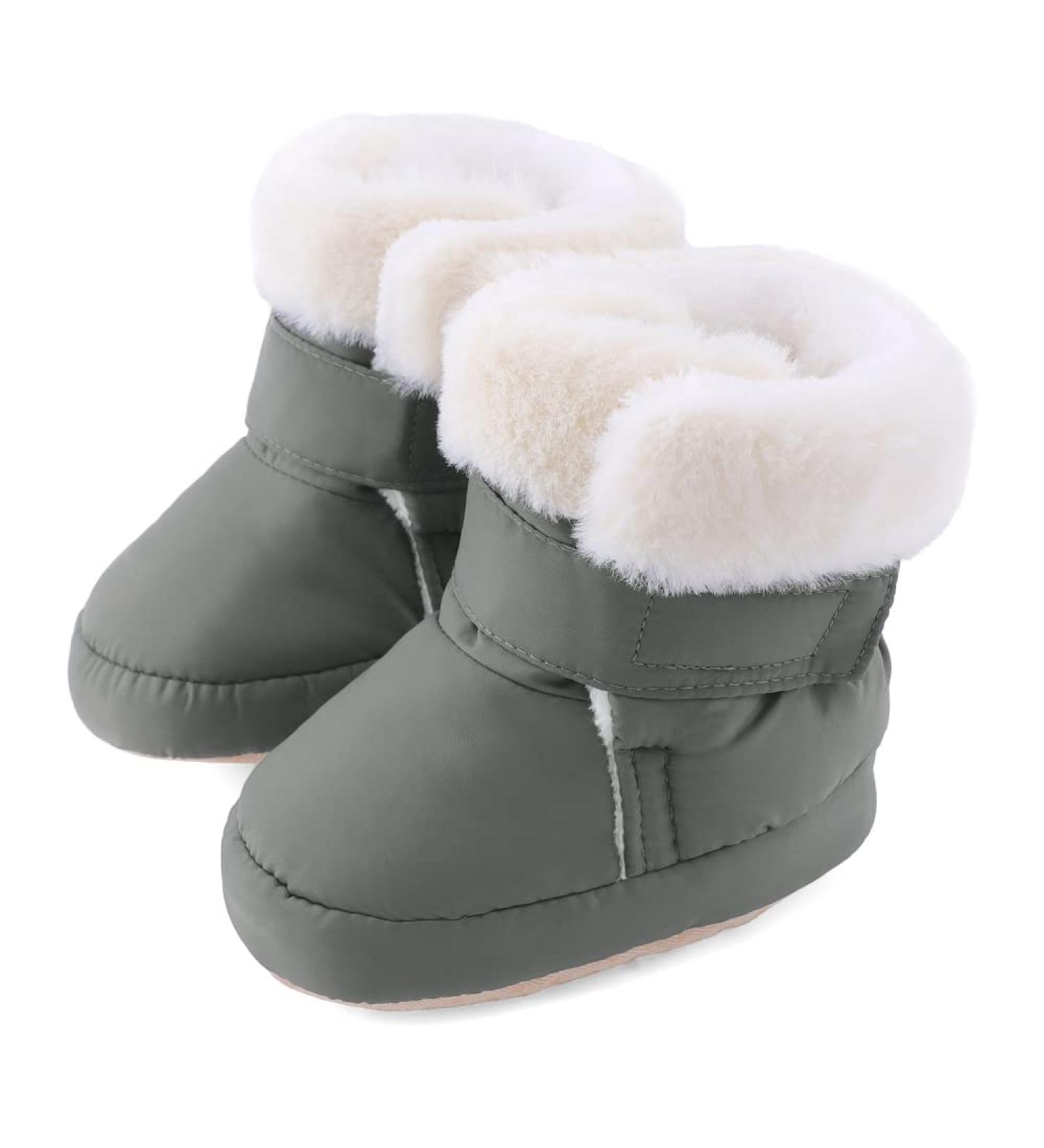 LACOFIA Baby Winter Booties Shoes - 12-18 Months, Gray | Infant Anti-slip Soft Sole Slipper Booties Crib Shoes - Buy Online on GoSupps.com