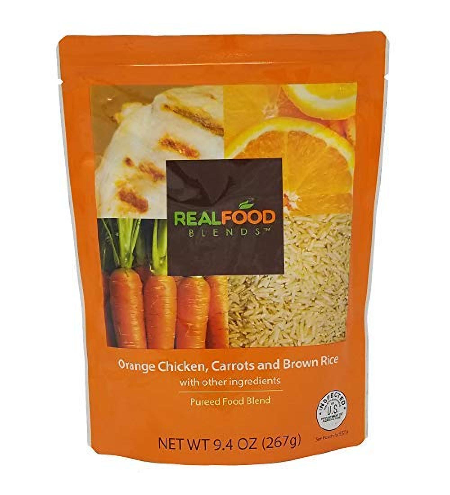 Real Food Blends Orange Chicken Carrots & Brown Rice 9.4 oz Pureed Meal for Feeding Tubes - Pack of 12 Pouches - Buy Online on GoSupps.com