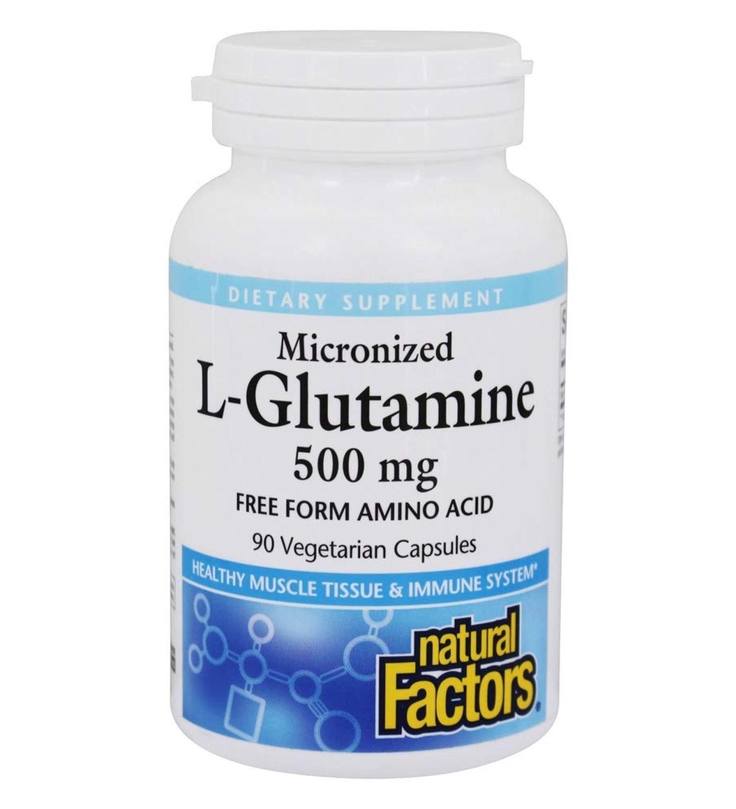 Natural Factors Micronized L-Glutamine 500 mg - 90 Veg Capsules for Muscle Recovery & Gut Health - Buy Online on GoSupps.com