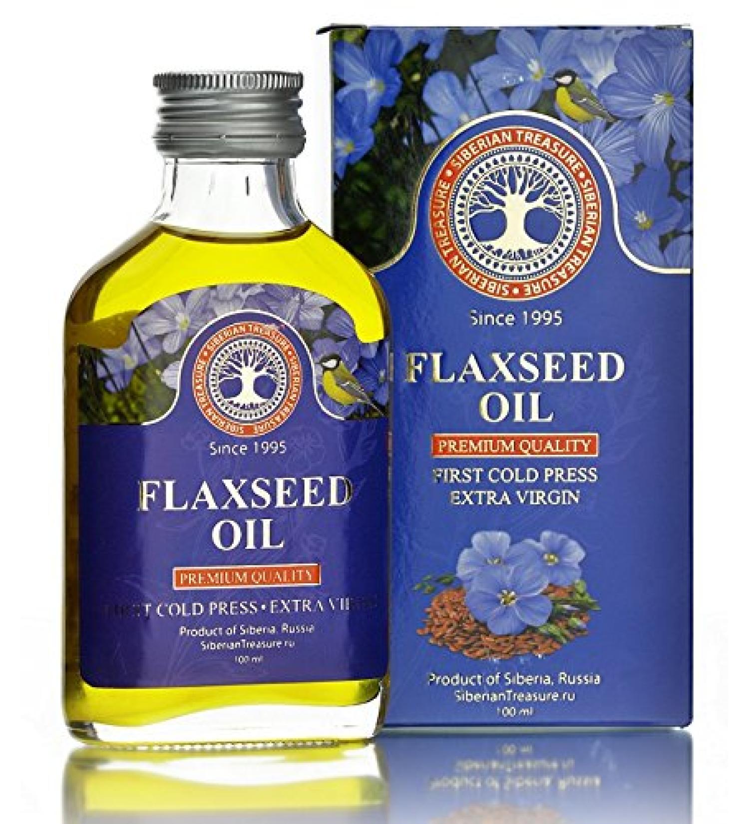 Siberian Flaxseed Oil, Premium Quality, Extra Virgin, First Cold Press Flaxseed Oil, 100 ml (3.4 Fl Oz)