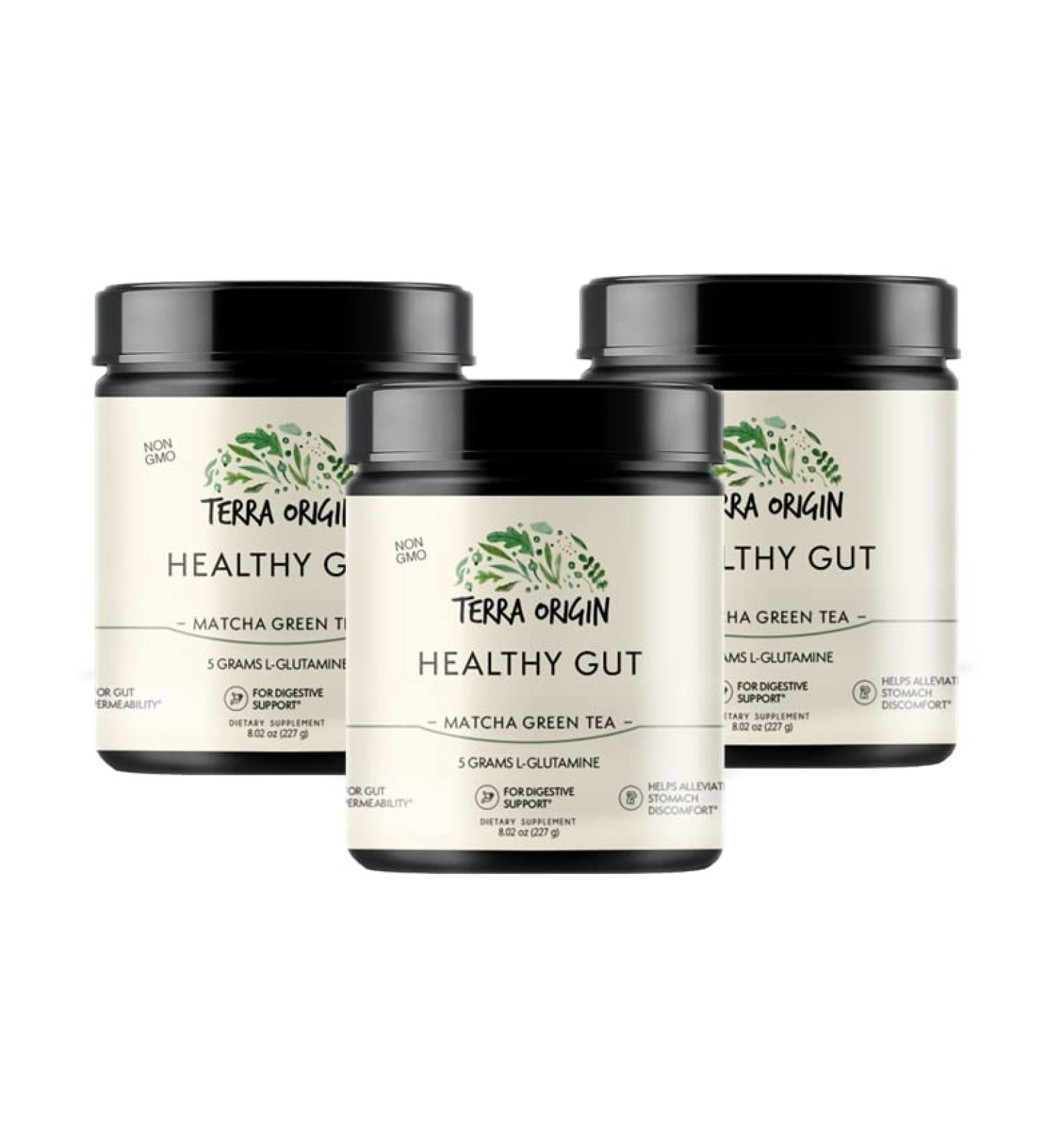 Organic Matcha Green Tea 3-Pack - 90 Servings with L-Glutamine, Zinc, Glucosamine, Slippery Elm Bark | Healthy Gut Support - 8.02oz (Pack of 3) - Buy Online on GoSupps.com