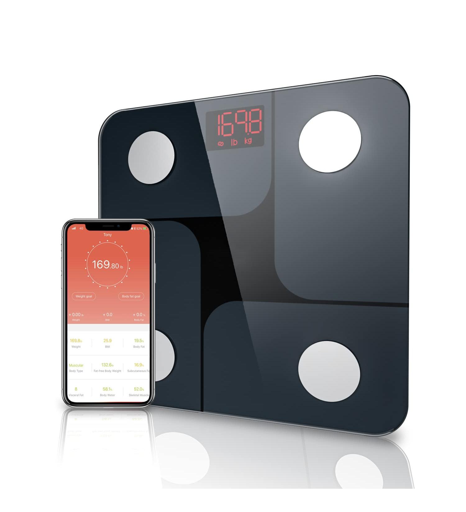 CooAoo Body Fat Scale - Smart Weight Scale for Body Fat Composition Monitor - Accurate Digital Bathroom Scale with Health Analyzer App for Body Weight, Fat, Water, BMI, BMR - 400 lbs Capacity - Black - Buy Online on GoSupps.com
