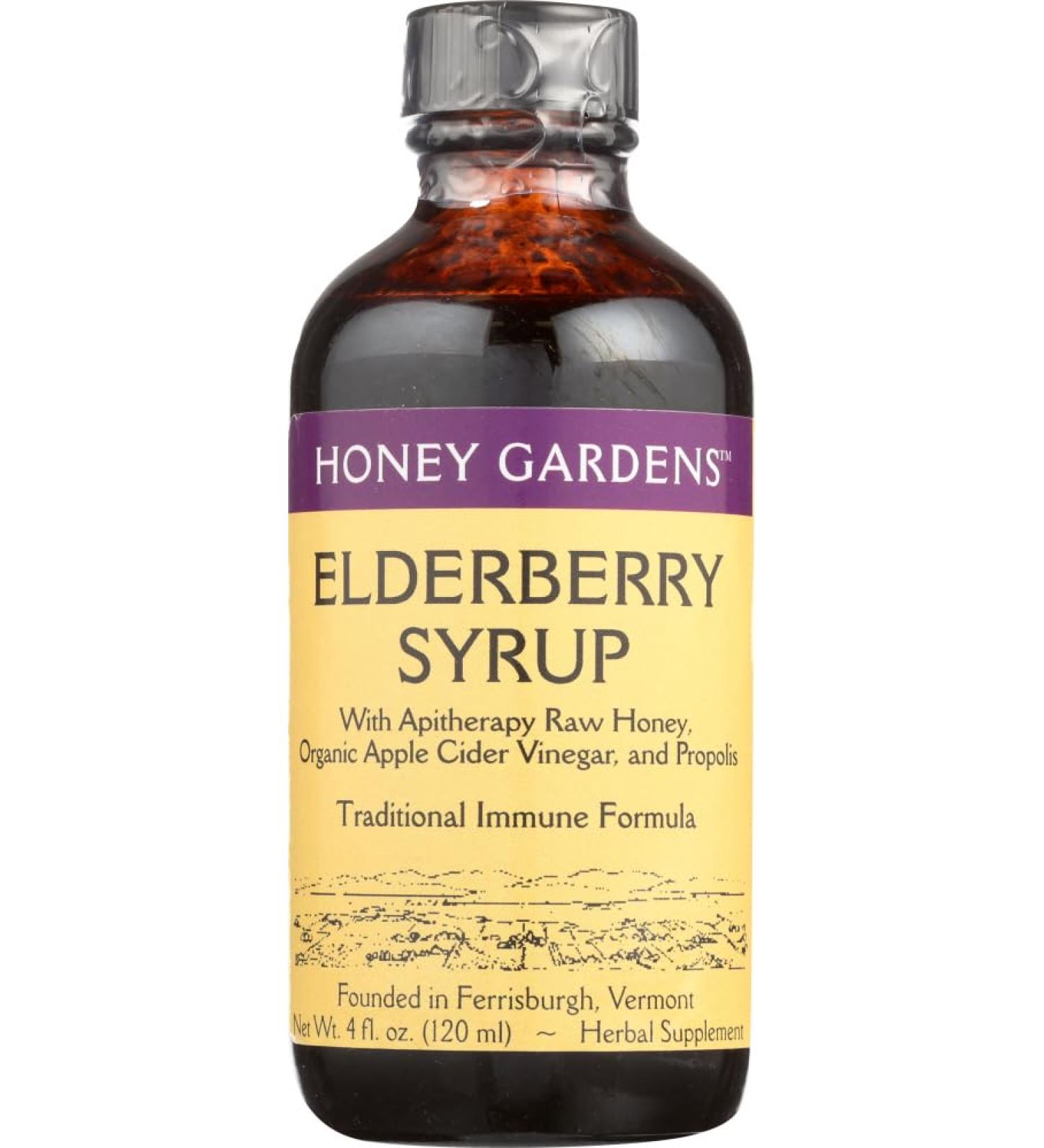 Honey Gardens Apiaries Elderberry Syrup - Apitherapy Raw Honey - Propolis and Elderberries - Cough - 4 oz by Honey Gardens Apiaries - Buy Online on GoSupps.com