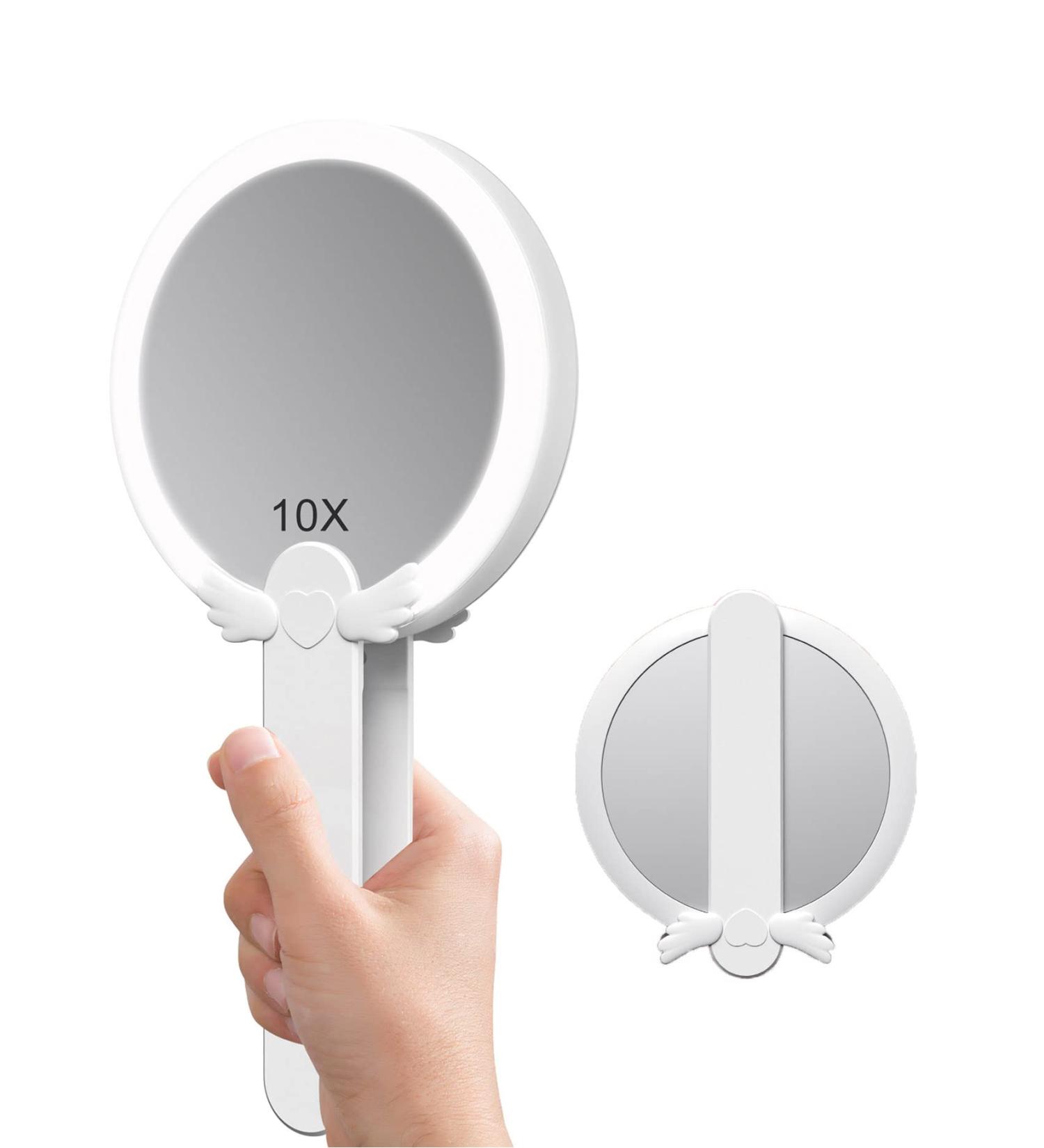 FASCINATE Handheld Mirror 10x Magnifying Makeup Mirror with Handle | Two Sided, Portable & Rechargeable | 10X/1X Magnification | Swivel Handle - Ideal for Women - Buy Online on GoSupps.com