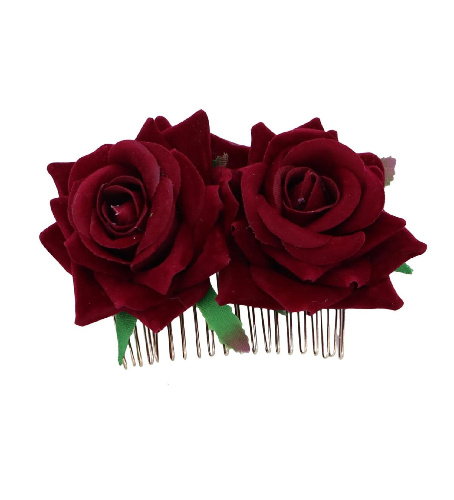 POPETPOP rose flower comb bridal headpieces for wedding floral hair comb Flamenco Dancer Hairstyles Burgundy Wedding Rose Flower Hair Comb floral comb crazy accessories the flowers bride - Buy Online on GoSupps.com