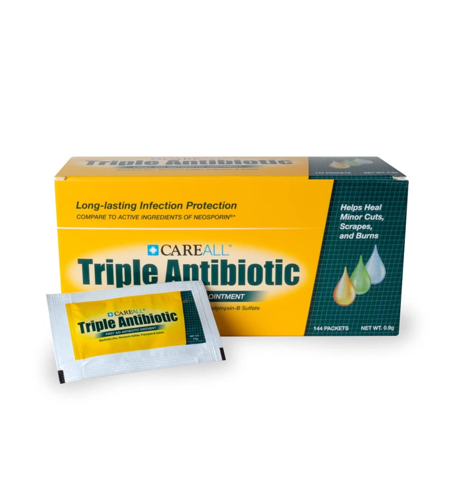 144 Pack  CareALL® Triple Antibiotic Ointment 0.9gr Foil Packet, First Aid Ointment For Minor Scratches And Wounds And Prevents Infection Compare To The Active Ingredients Of Leading Brand