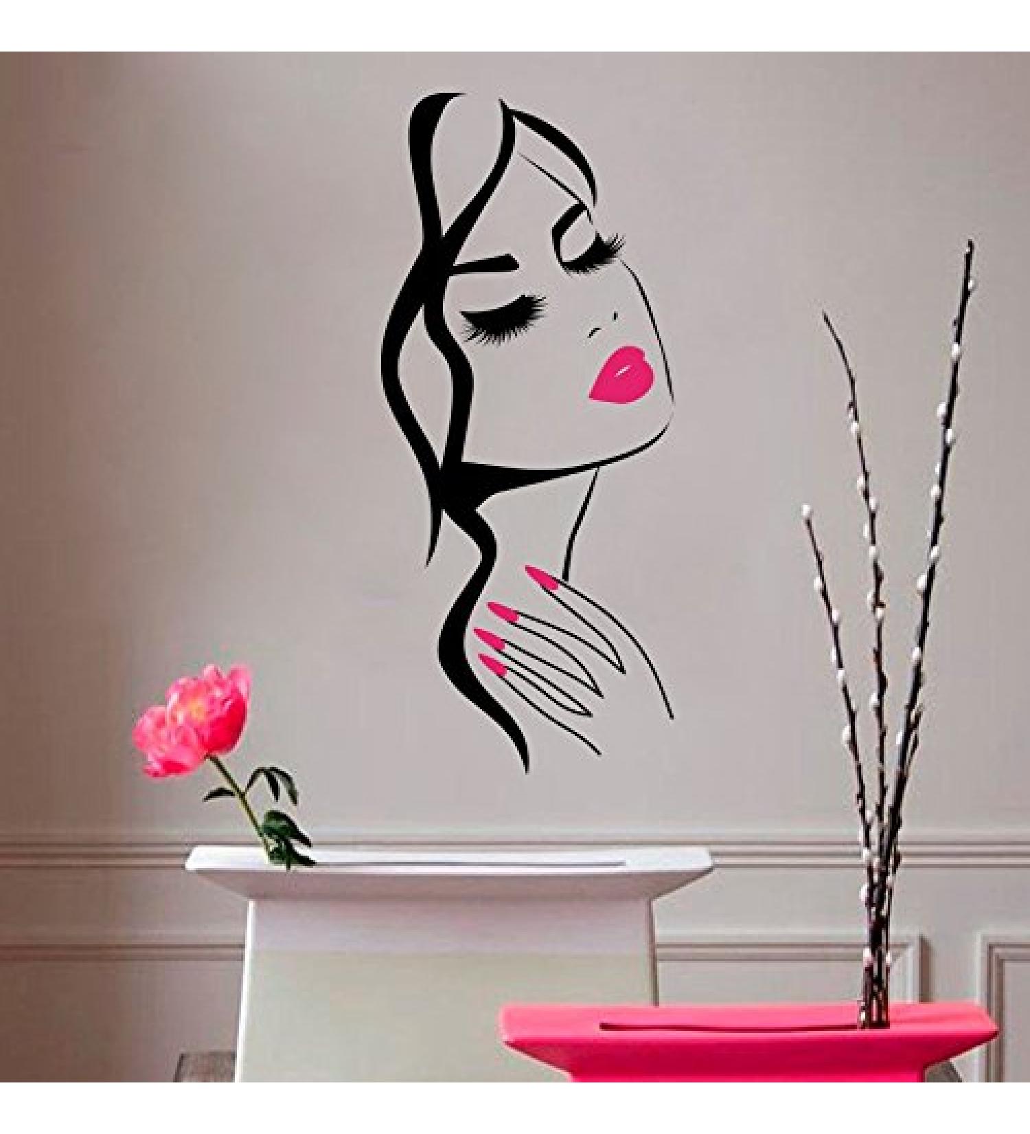 Wall Decal Beauty Salon Manicure Nail Salon Hand Girl Face Vinyl Sticker Home Decor Hairdresser Hairstyle Wall Sticker M-73 (40X90CM bright pink lip/nail) 40X90CM Bright Pink Lip/Nail